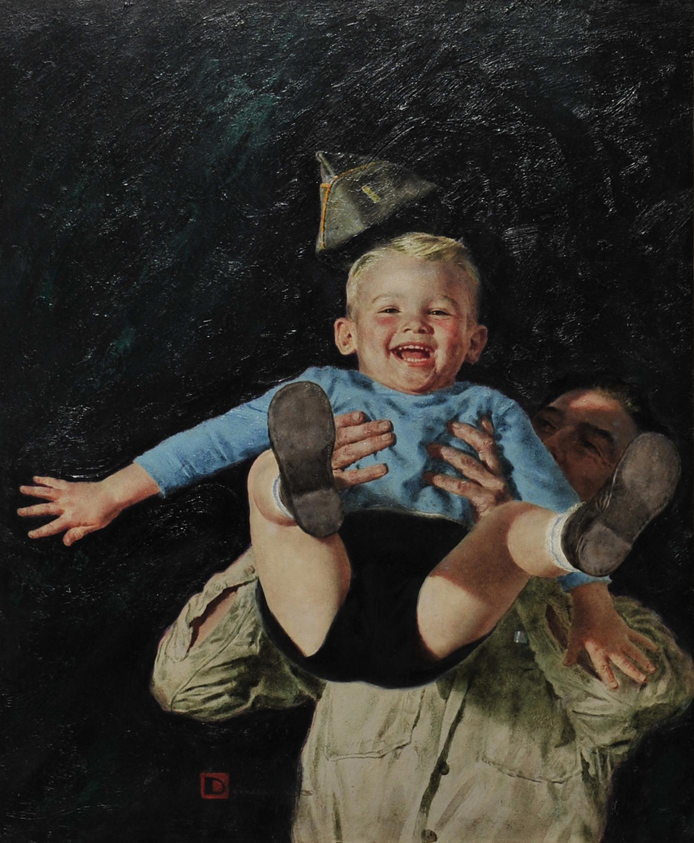 Figurative Painting de Spencer Douglass Crockwell - Padre e hijo, portada de la revista Women's Day, enero de 1945
