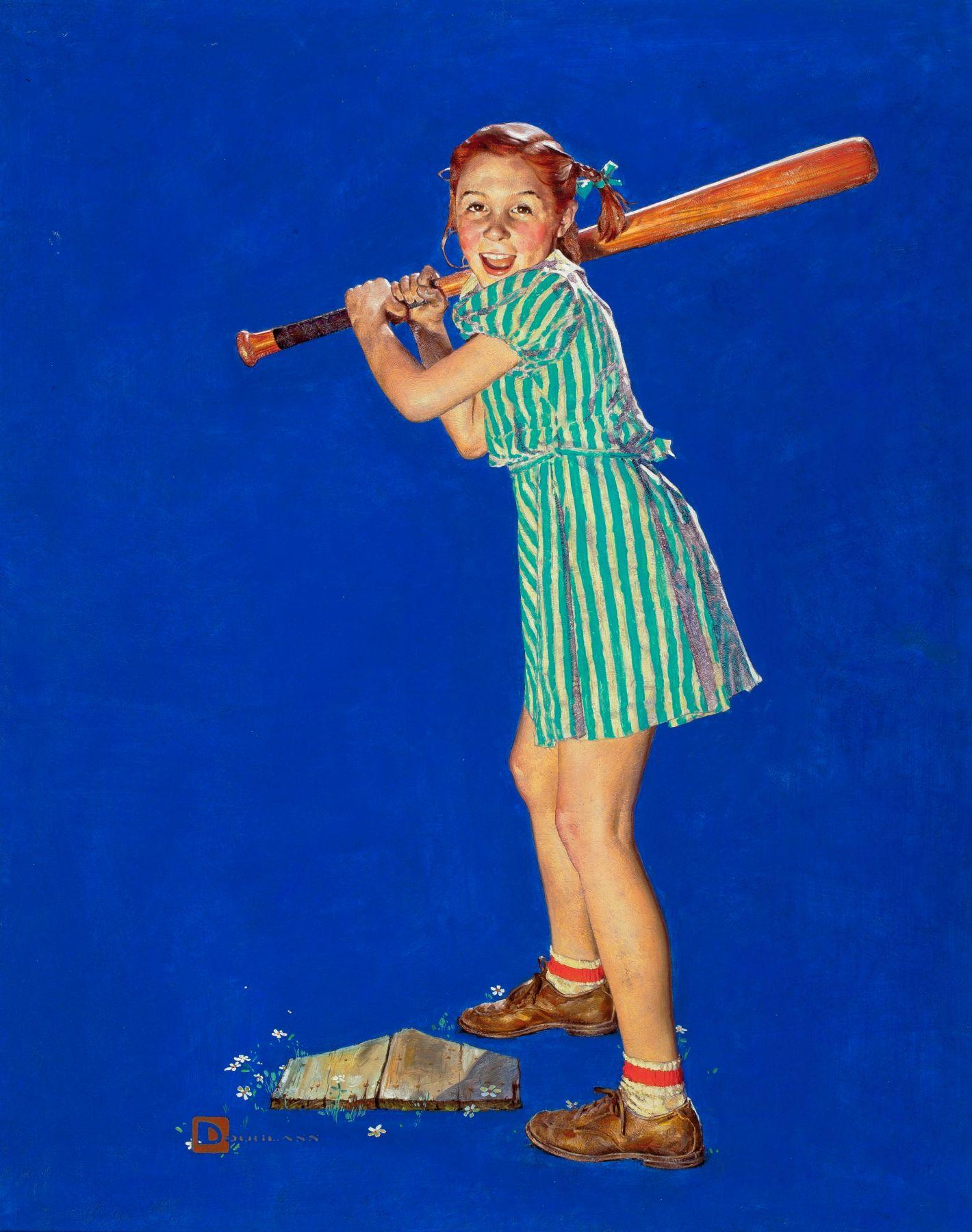Spencer Douglass Crockwell Portrait Painting - Up at Bat, The Saturday Evening Post Cover, August 10, 1940