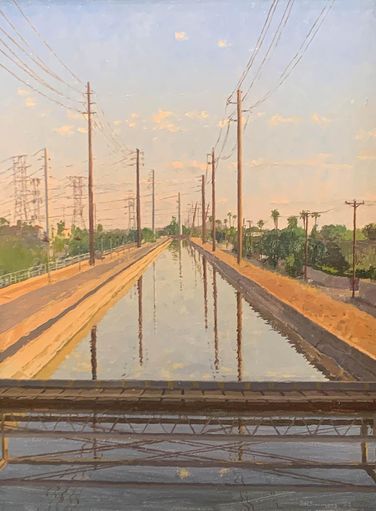Spencer Simmons Landscape Painting - Powerlines and Reflections