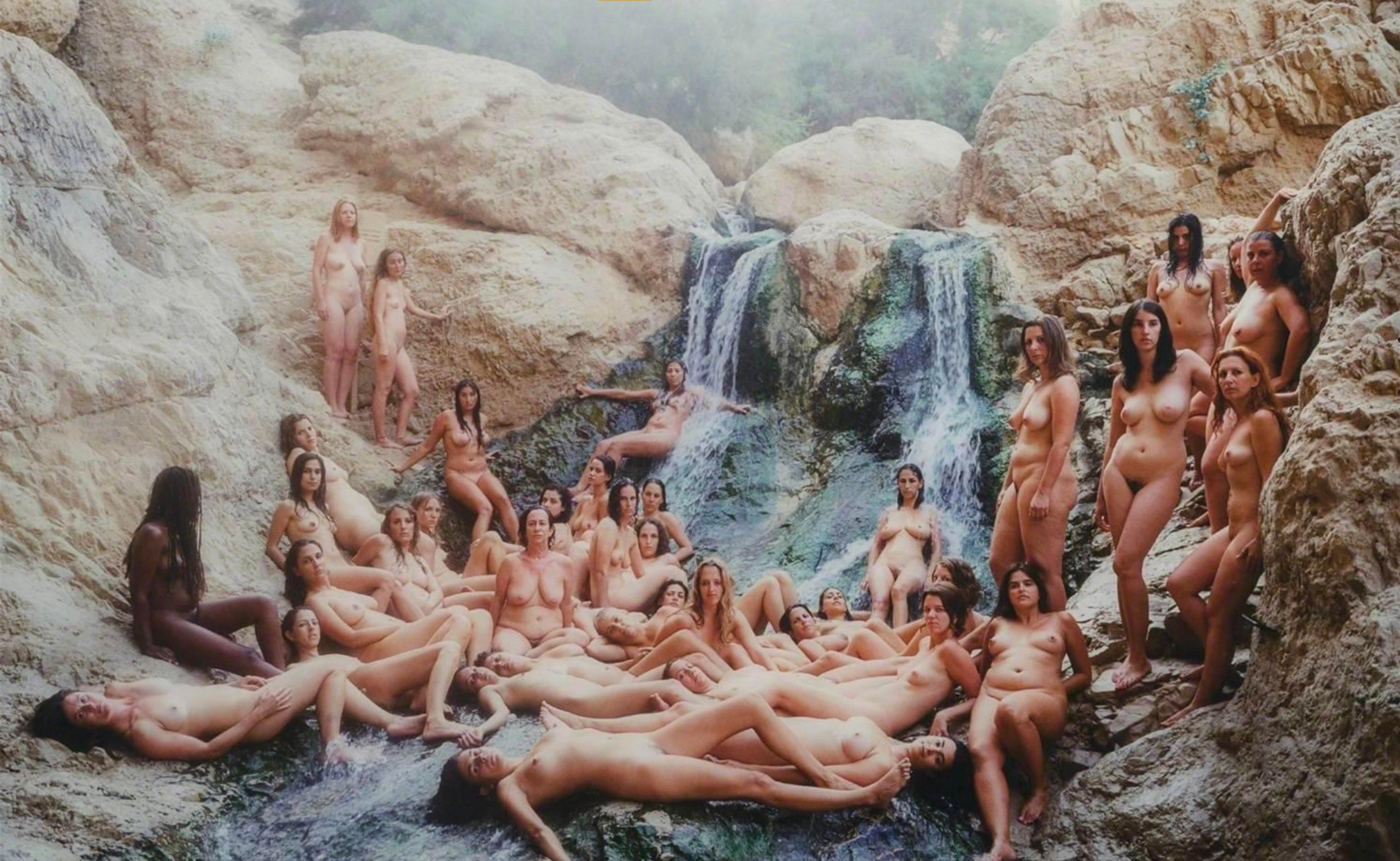 Spencer Tunick Landscape Photograph - Nude women at Waterfall. Israel, Dead Sea , 15 Holy Land