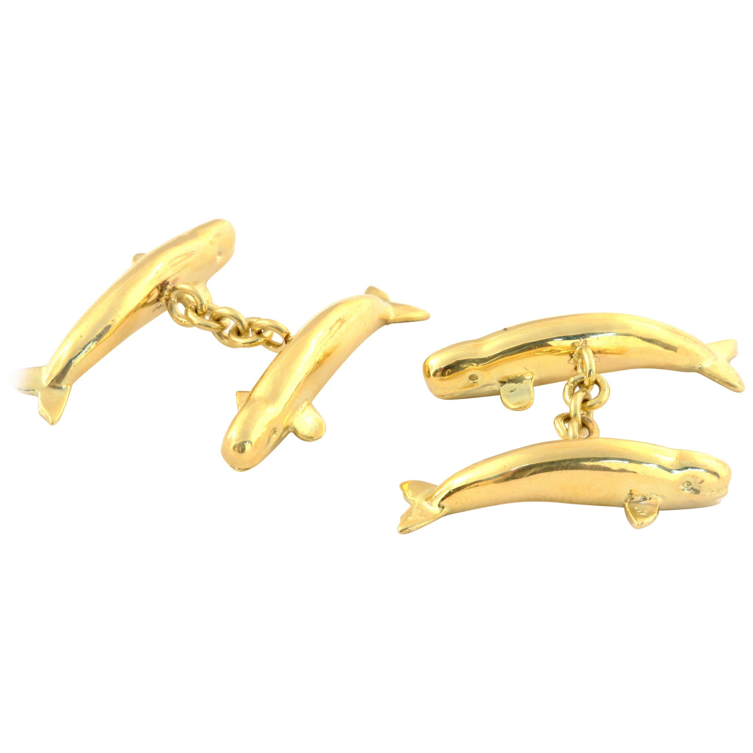 Sperm Whale Cufflinks in Solid 18 Karat Gold, Rose Gold, Sterling and Platinum For Sale
