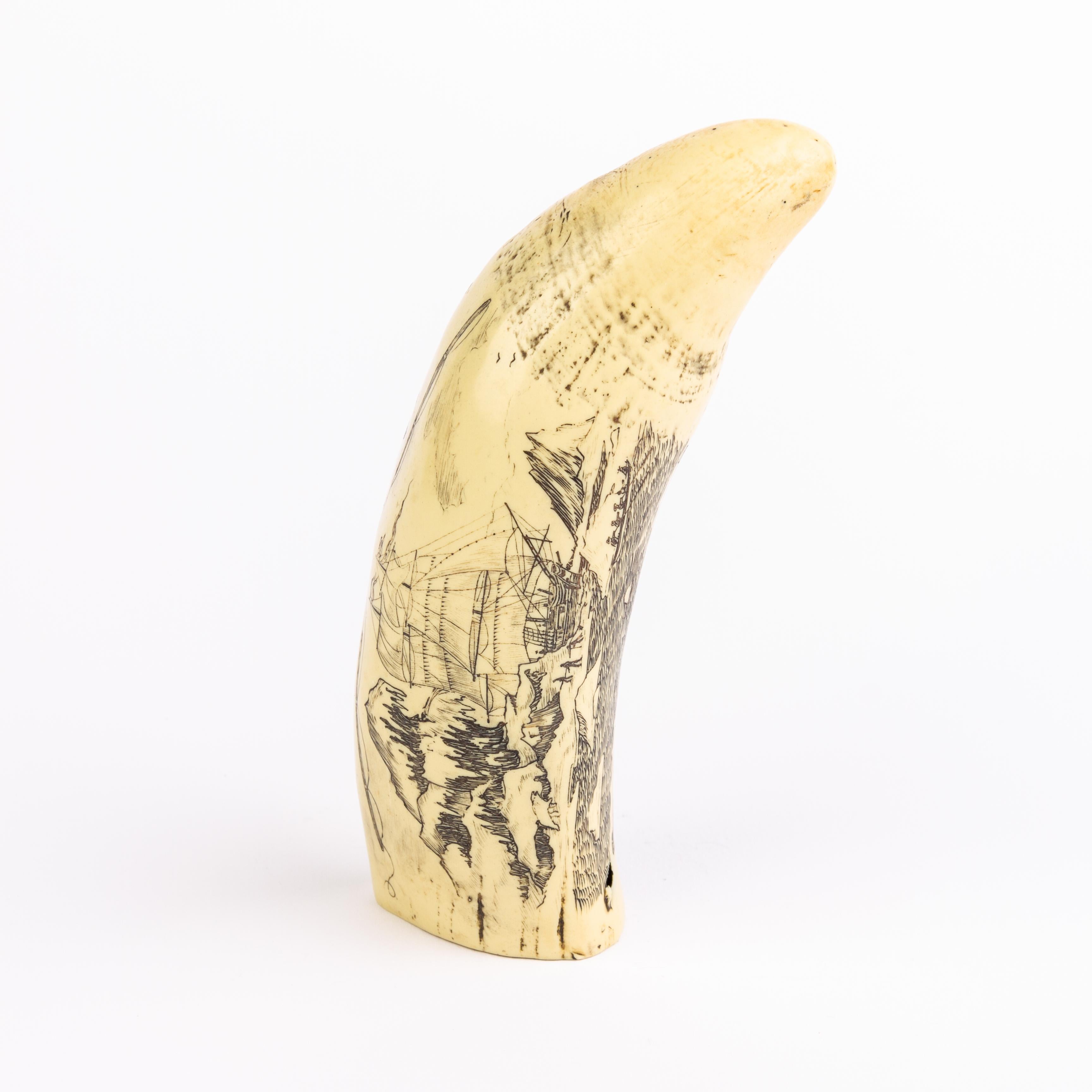 Sperm Whale Scrimshaw Nautical Faux Tooth  In Good Condition For Sale In Nottingham, GB