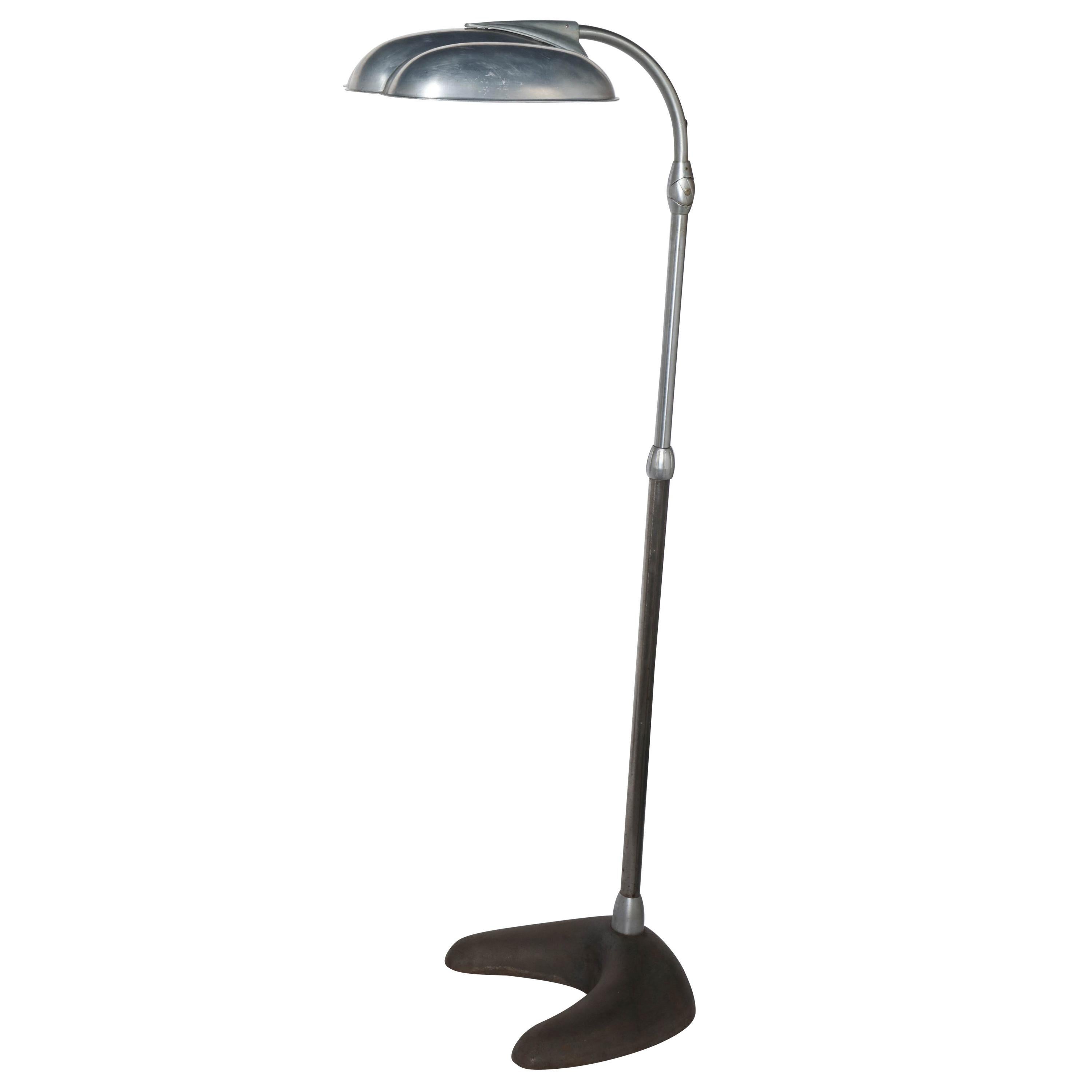 Sperti Inc. Raymond Loewy Style Aluminum & Cast Iron Adjustable Floor Lamp, 1940