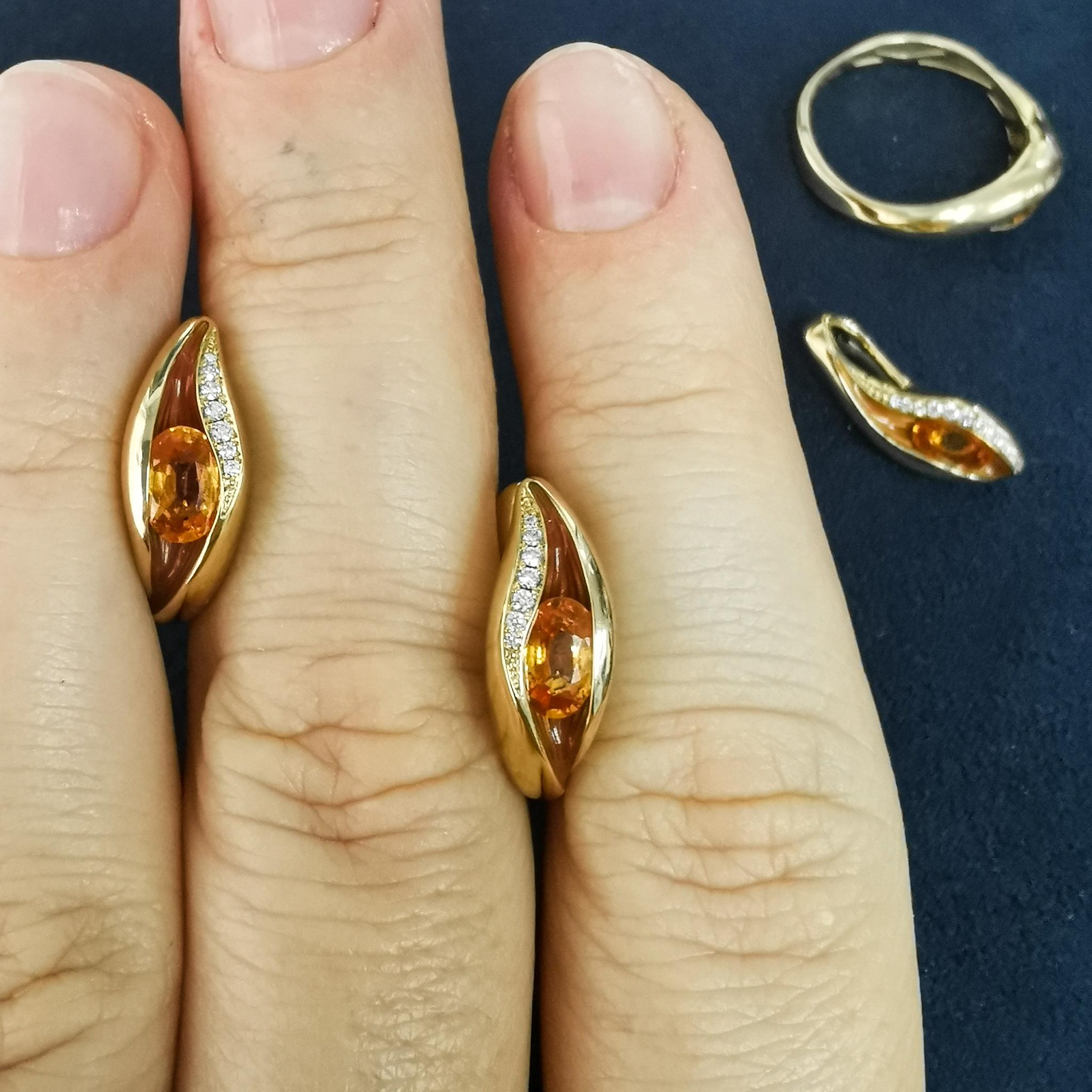 Spessartine Diamonds Enamel 18 Karat Yellow Gold Melted Colors Earrings In New Condition For Sale In Bangkok, TH