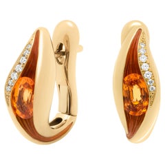 Pendientes Spessartine Diamantes Esmalte Oro Amarillo 18 Kilates Colores Fundidos