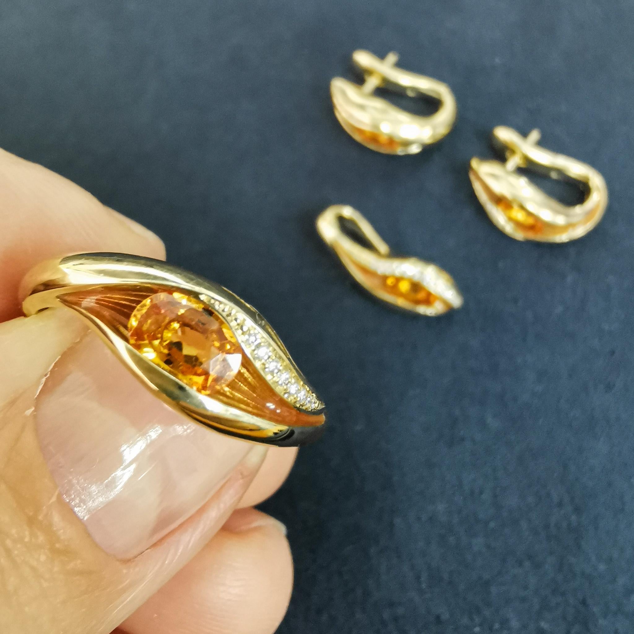 Im Angebot: Spessartin-Diamanten Emaille 18 Karat Gelbgold ge Melted Colors Ring () 11