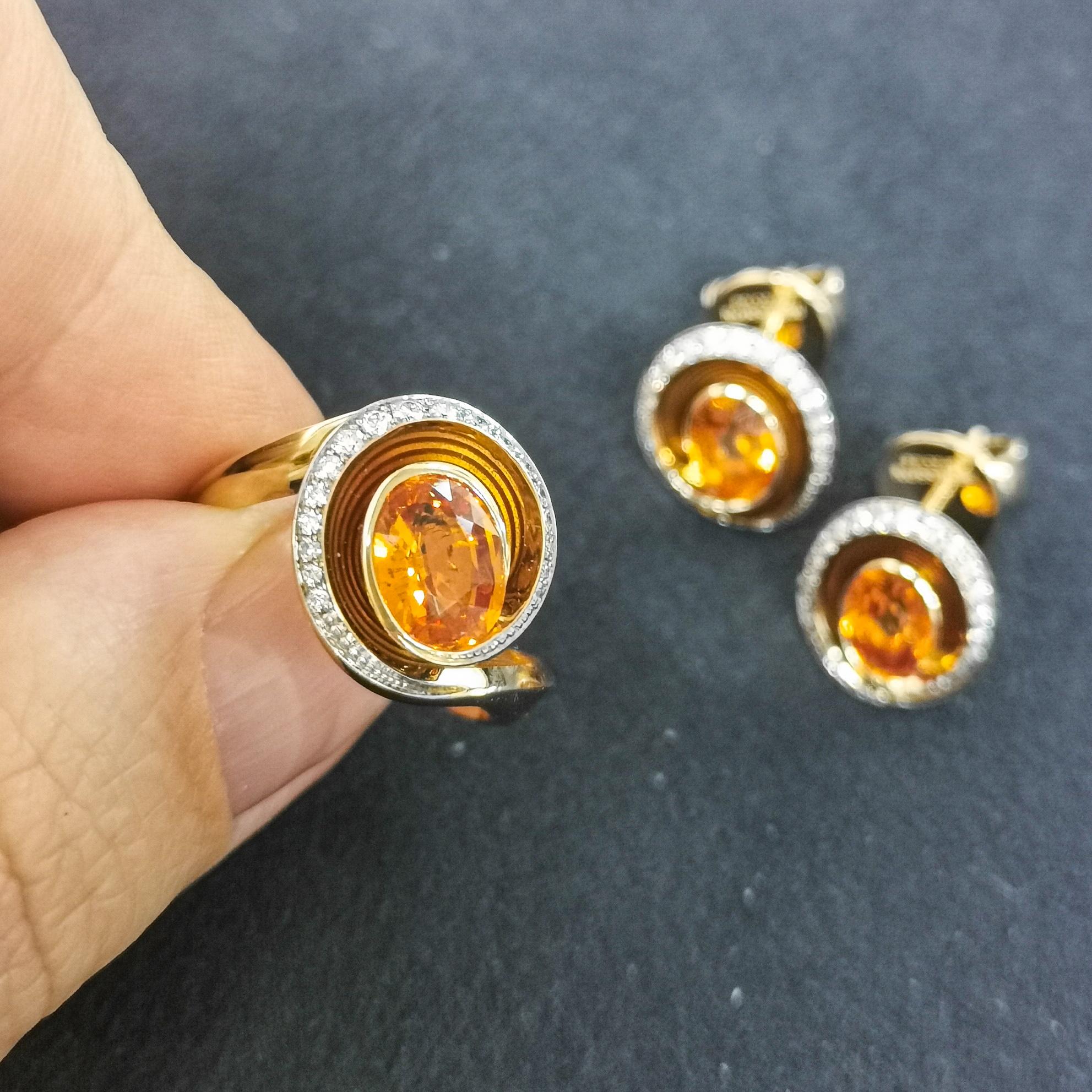 Spessartine Diamonds Enamel 18 Karat Yellow Gold Melted Colors Ring For Sale 3