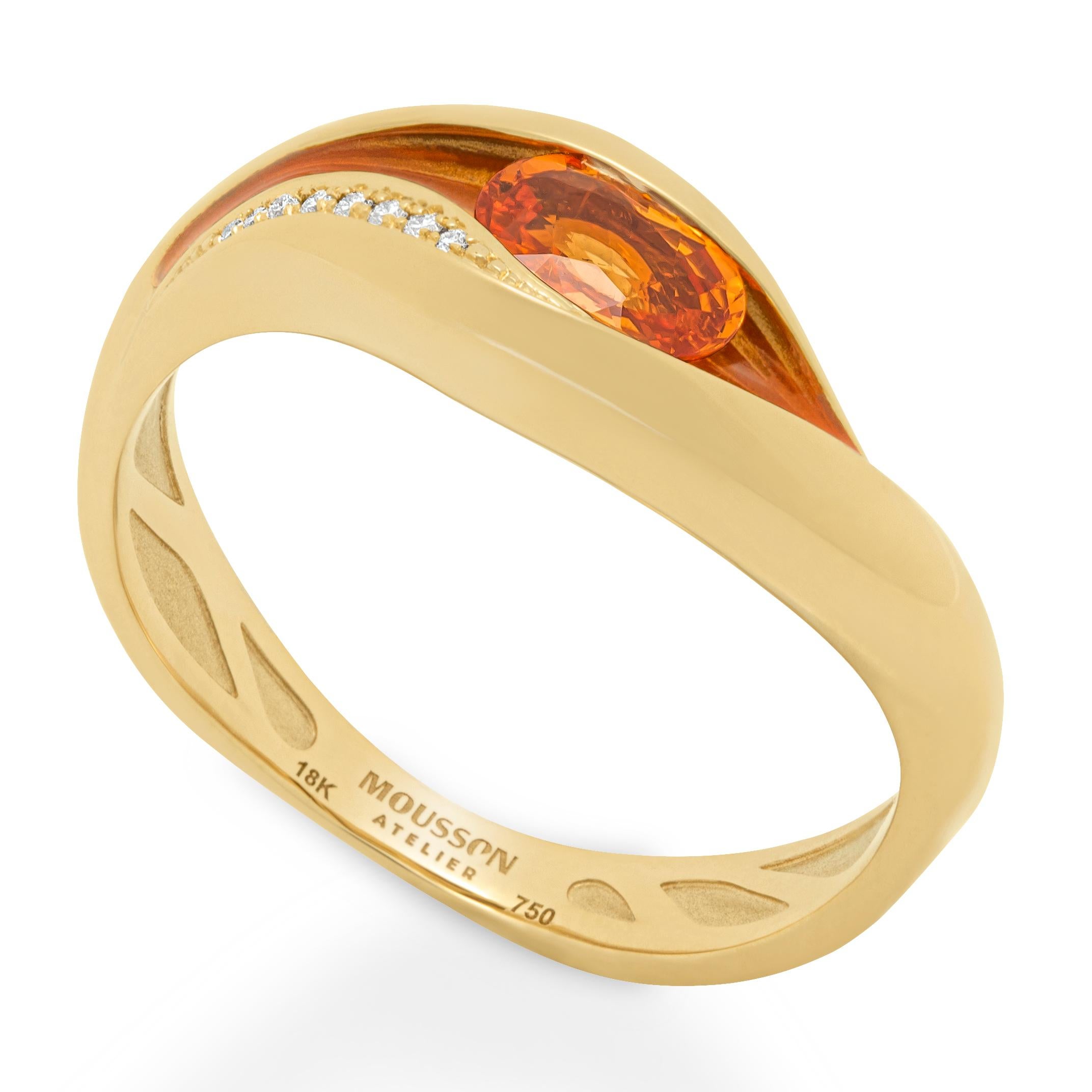 Im Angebot: Spessartin-Diamanten Emaille 18 Karat Gelbgold ge Melted Colors Ring () 2