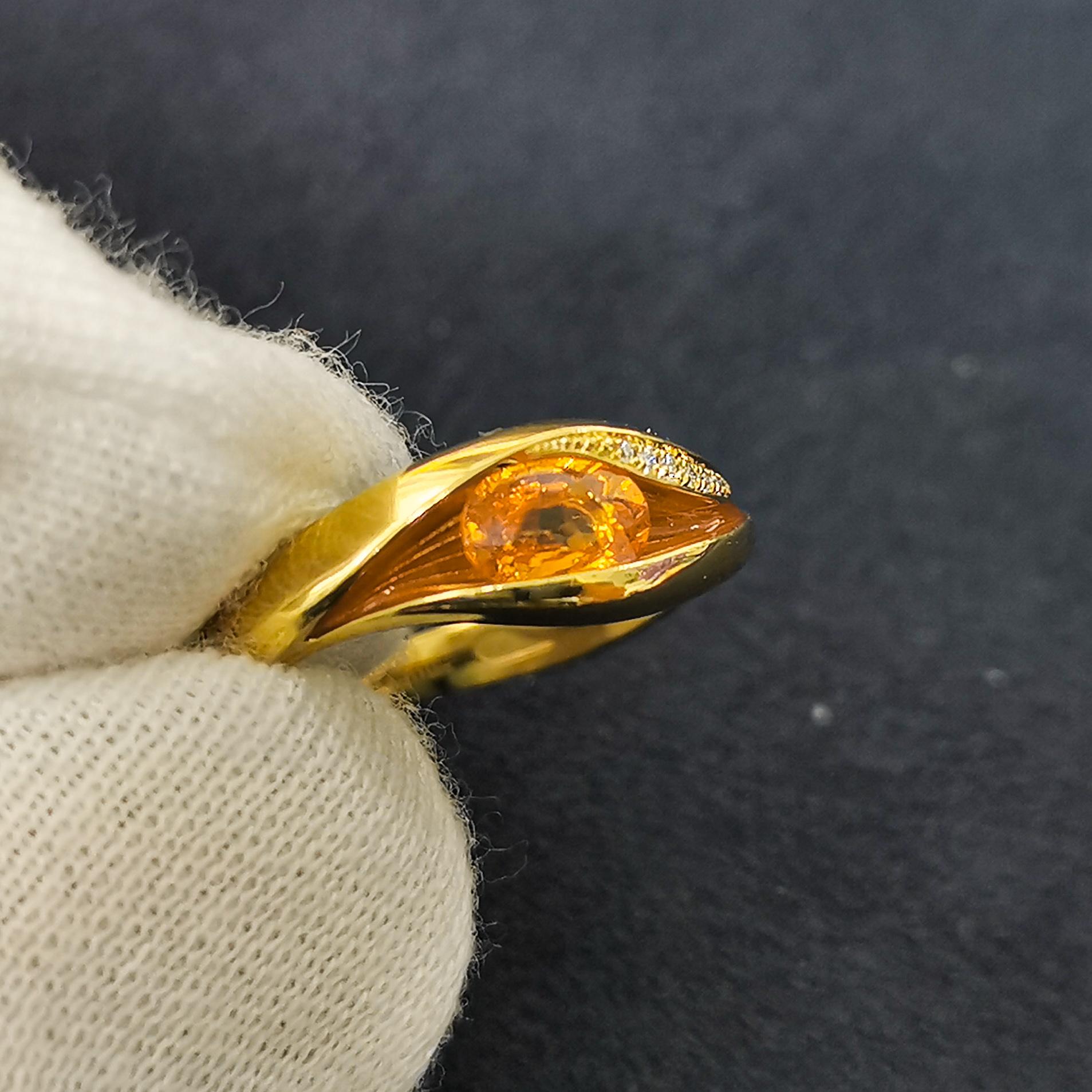 For Sale:  Spessartine Diamonds Enamel 18 Karat Yellow Gold Melted Colors Ring 3