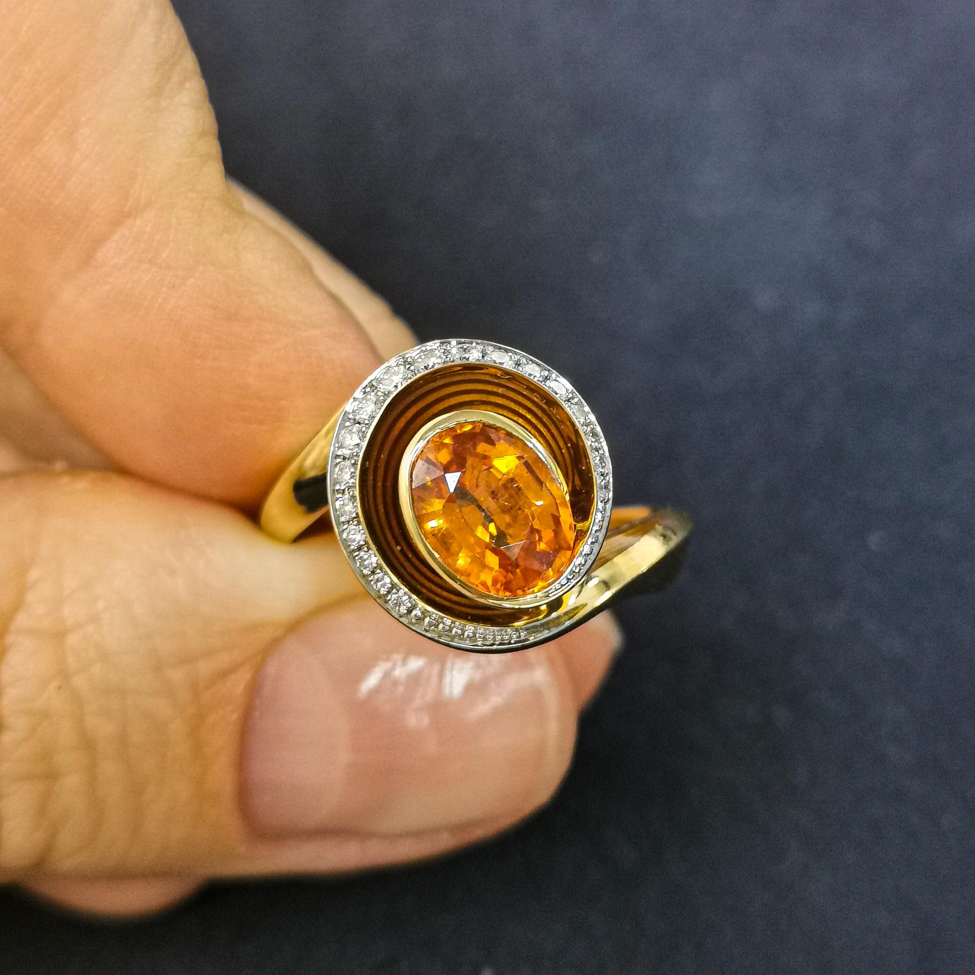 Spessartin-Diamanten Emaille 18 Karat Gelbgold ge Melted Colors Ring (Zeitgenössisch) im Angebot