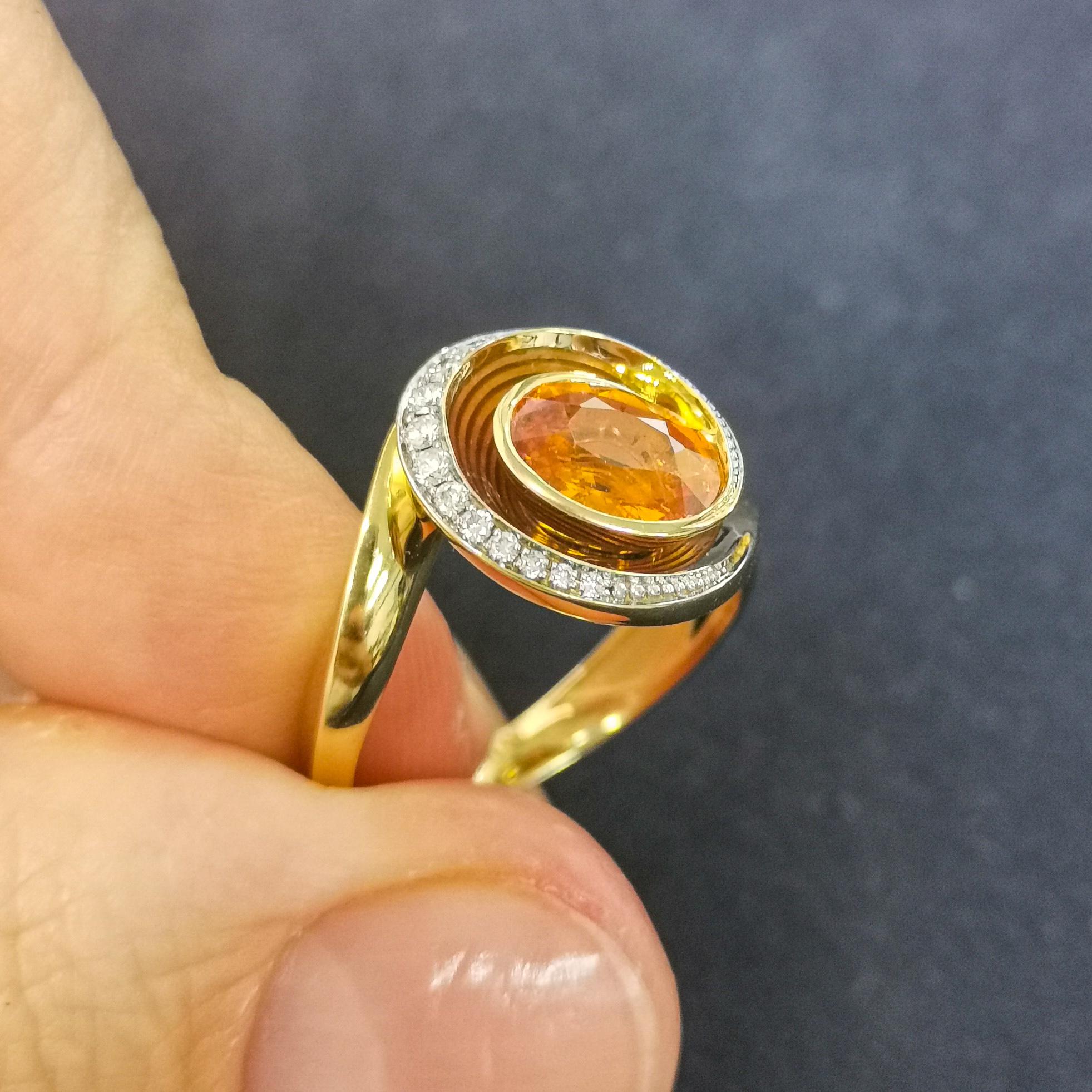 Spessartin-Diamanten Emaille 18 Karat Gelbgold ge Melted Colors Ring (Ovalschliff) im Angebot