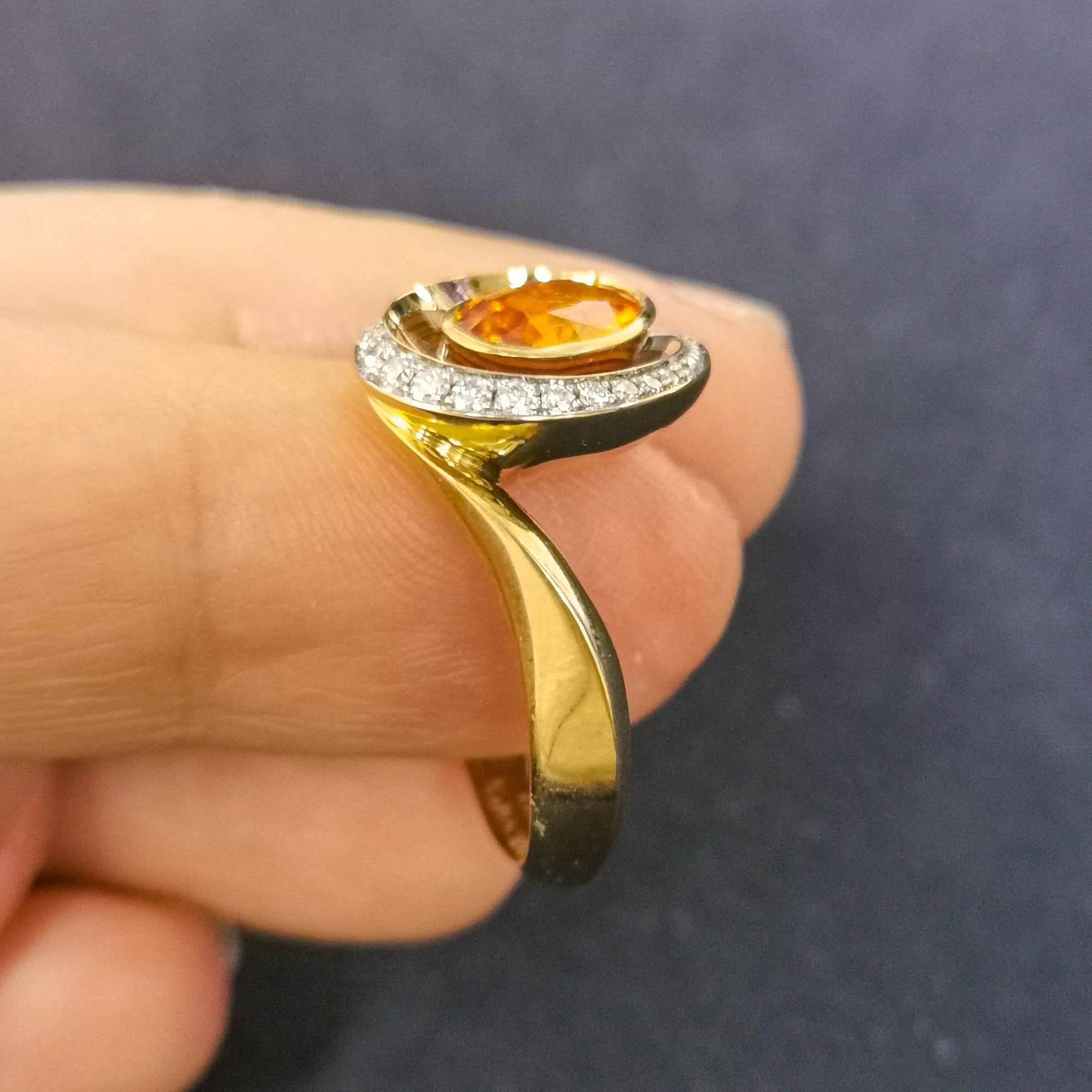 Spessartin-Diamanten Emaille 18 Karat Gelbgold ge Melted Colors Ring im Zustand „Neu“ im Angebot in Bangkok, TH