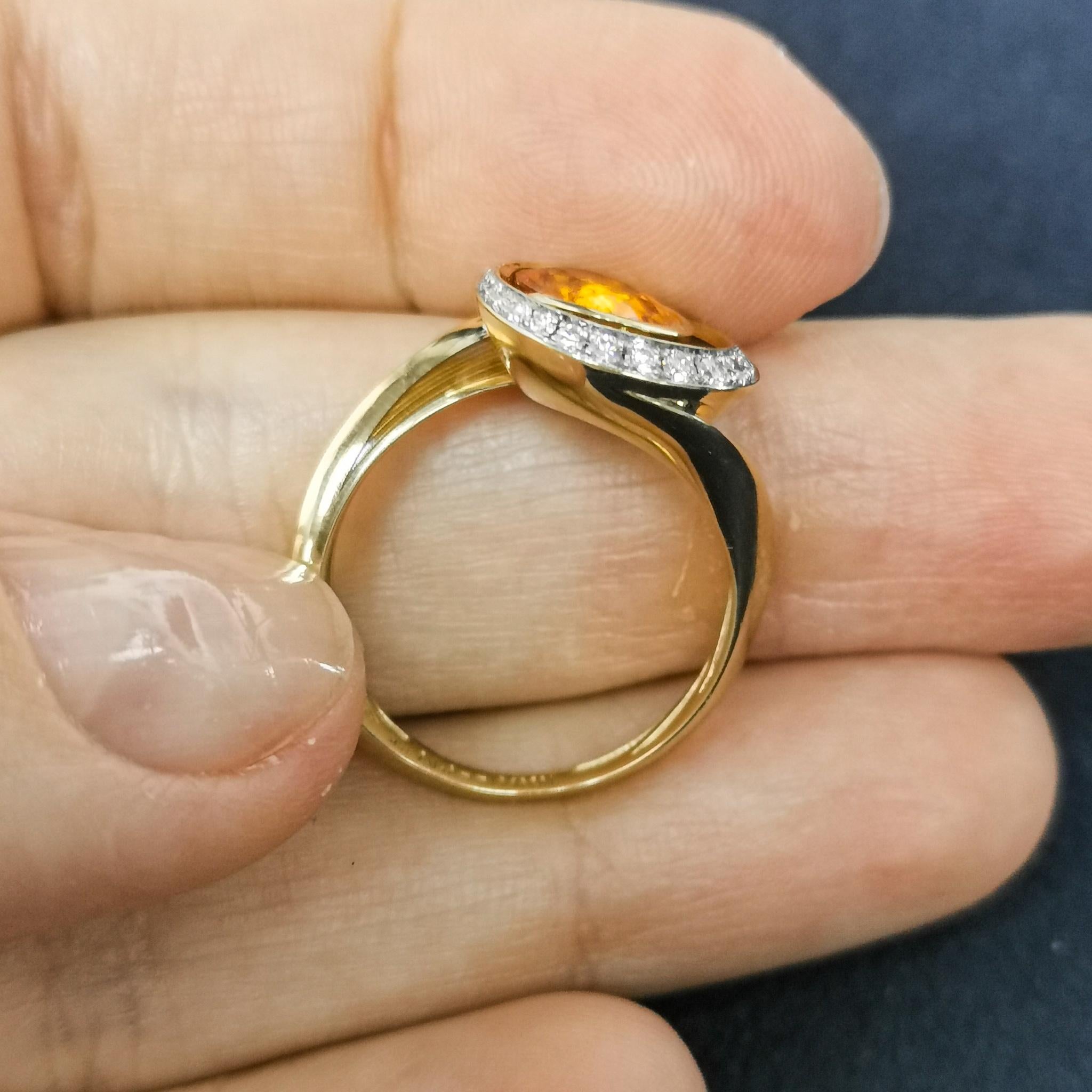 Spessartine Diamonds Enamel 18 Karat Yellow Gold Melted Colors Ring In New Condition For Sale In Bangkok, TH