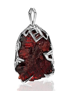 Spessartine Garnet Crystal White Gold Pendant Raw Gem Magic Unisex