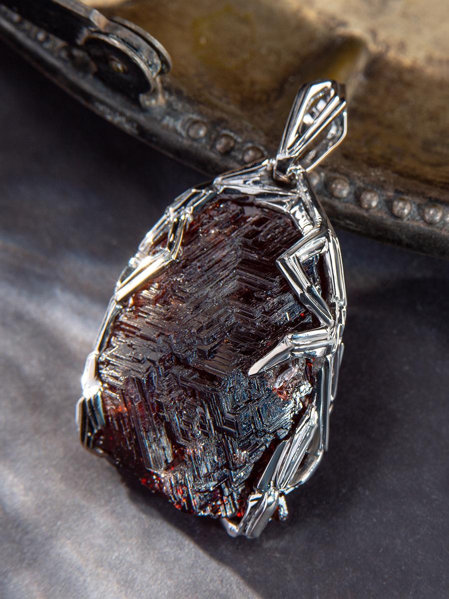 Artisan Spessartine Garnet Crystal White Gold Pendant Raw Uncut Gem Magic Unisex For Sale