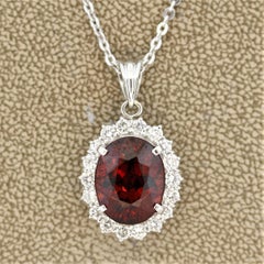 Spessartine Garnet Diamond Halo Platinum Pendant