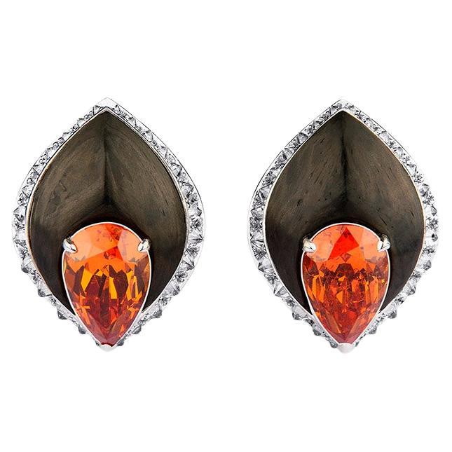 Spessartine Garnet Earrings in Carbon Fiber
