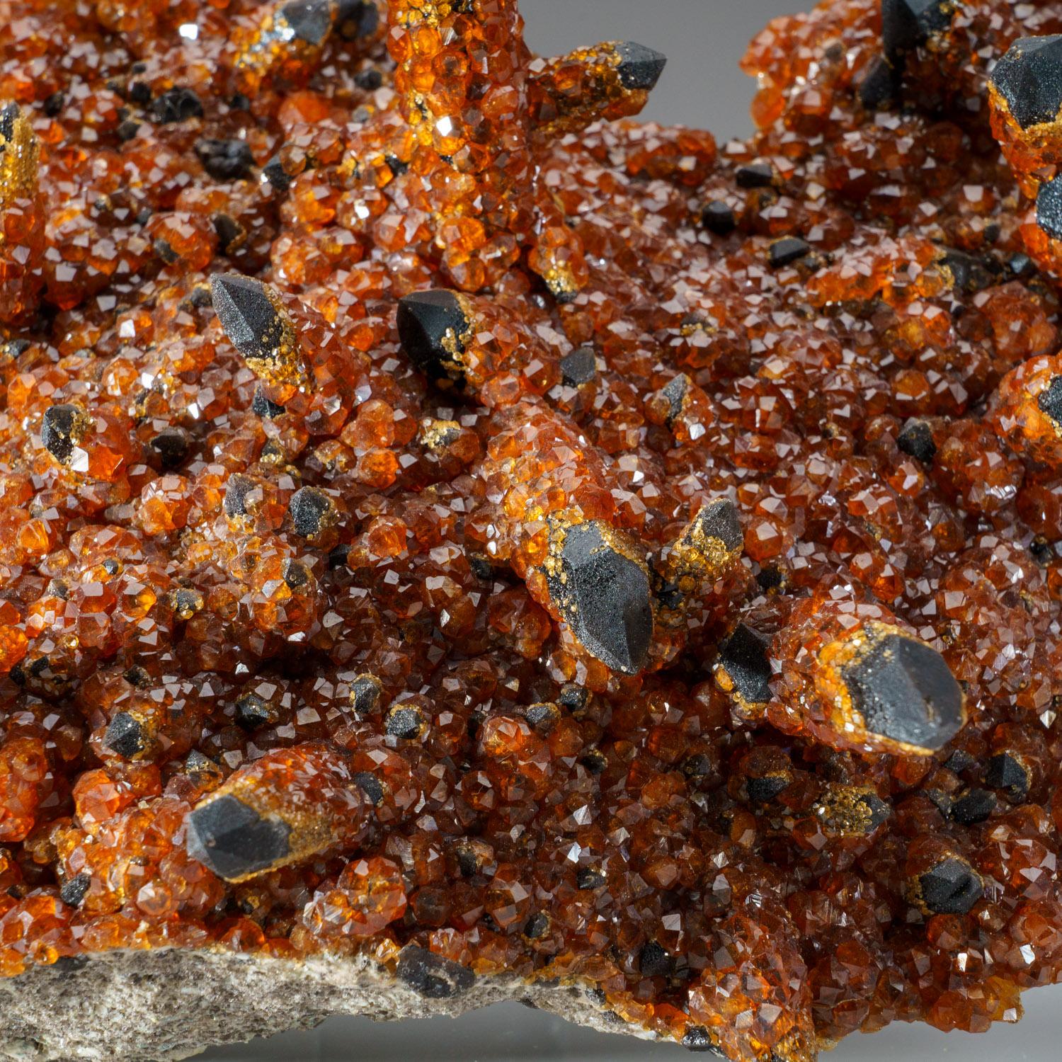 Chinese Spessartine Garnet on Smoky Quartz from Fujian Province, China For Sale