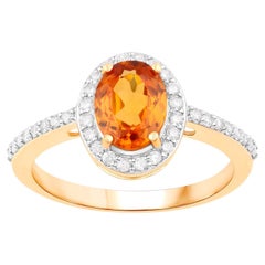 Bague en or jaune 14 carats avec grenat spessartine et diamants 1,66 carats