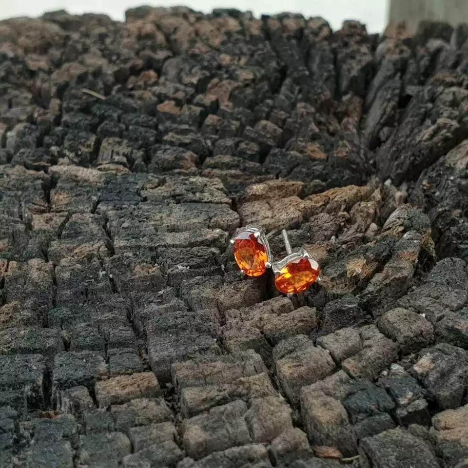 Art Deco Spessartine Garnet Stud Earring AAA+Quality 6x4 Oval 925 Sterling Silver Earring For Sale