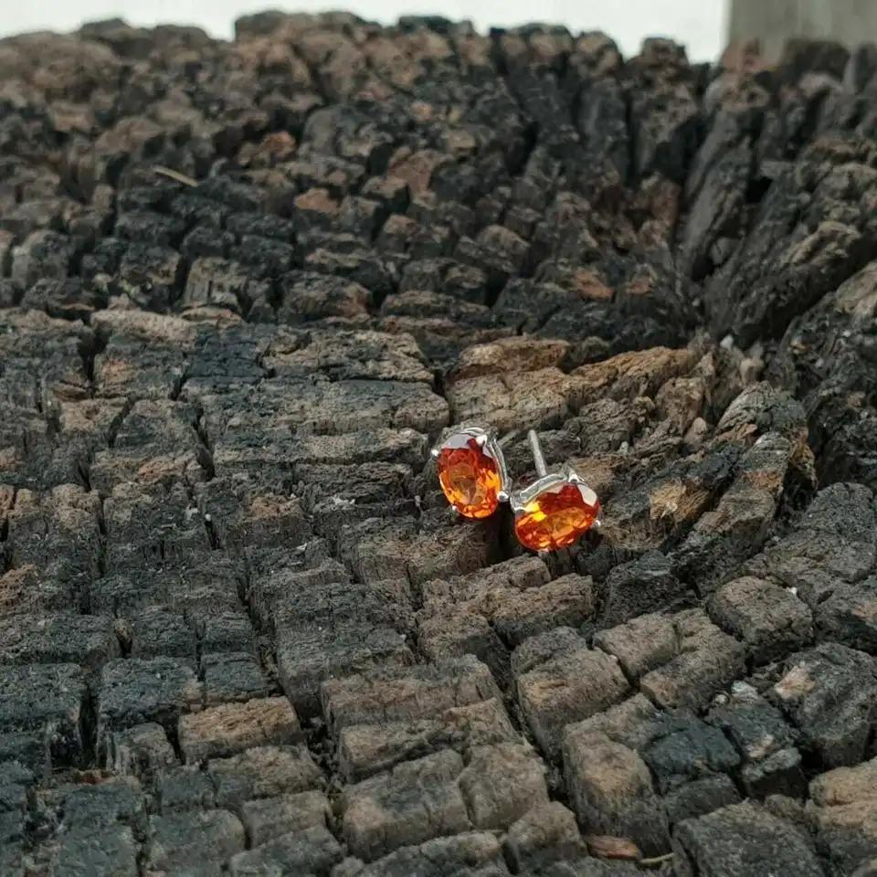 Spessartine Garnet Stud Earring AAA+Quality 6x4 Oval 925 Sterling Silver Earring For Sale 1