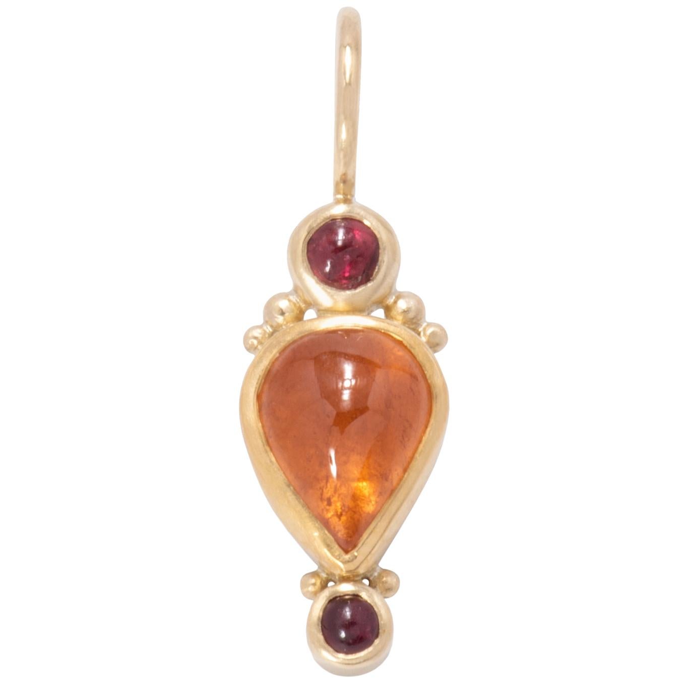 Spessartine Garnet Turkish Pear Pendant in 22 Karat and 18 Karat Gold For Sale