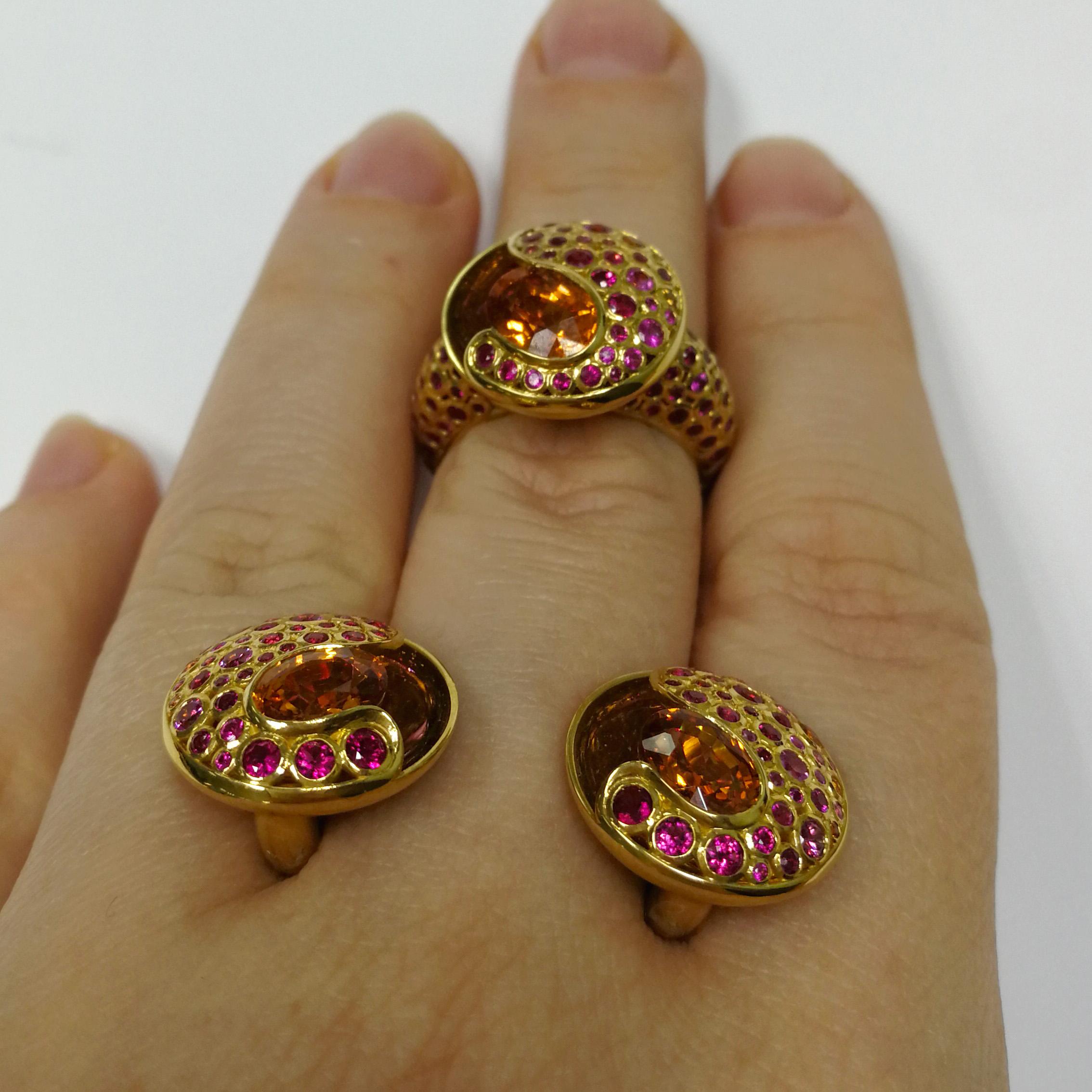 Contemporary Spessartine Ruby Sapphire 18 Karat Yellow Gold Bubble Suite For Sale
