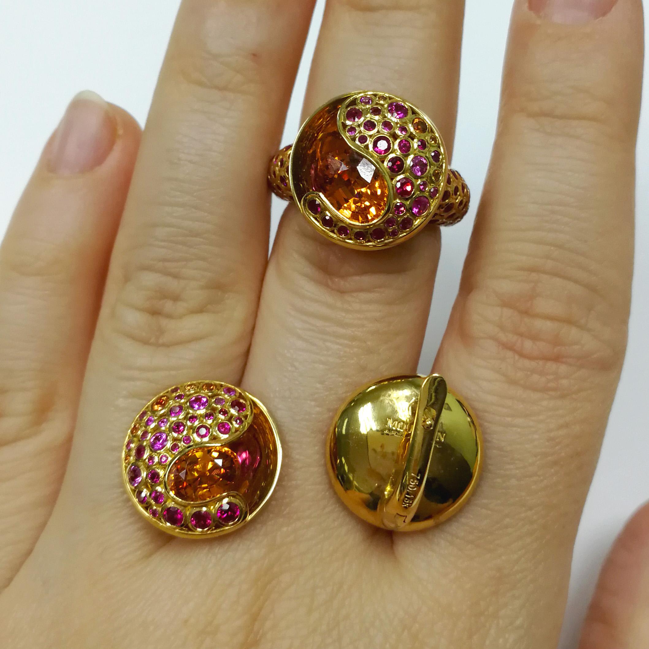 Spessartine Ruby Sapphire 18 Karat Yellow Gold Bubble Suite For Sale 2