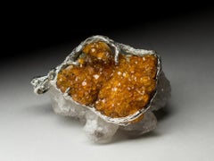 Spessartine Silver Pendant Natural Bright Orange Garnet Crystals Raw Gemstone
