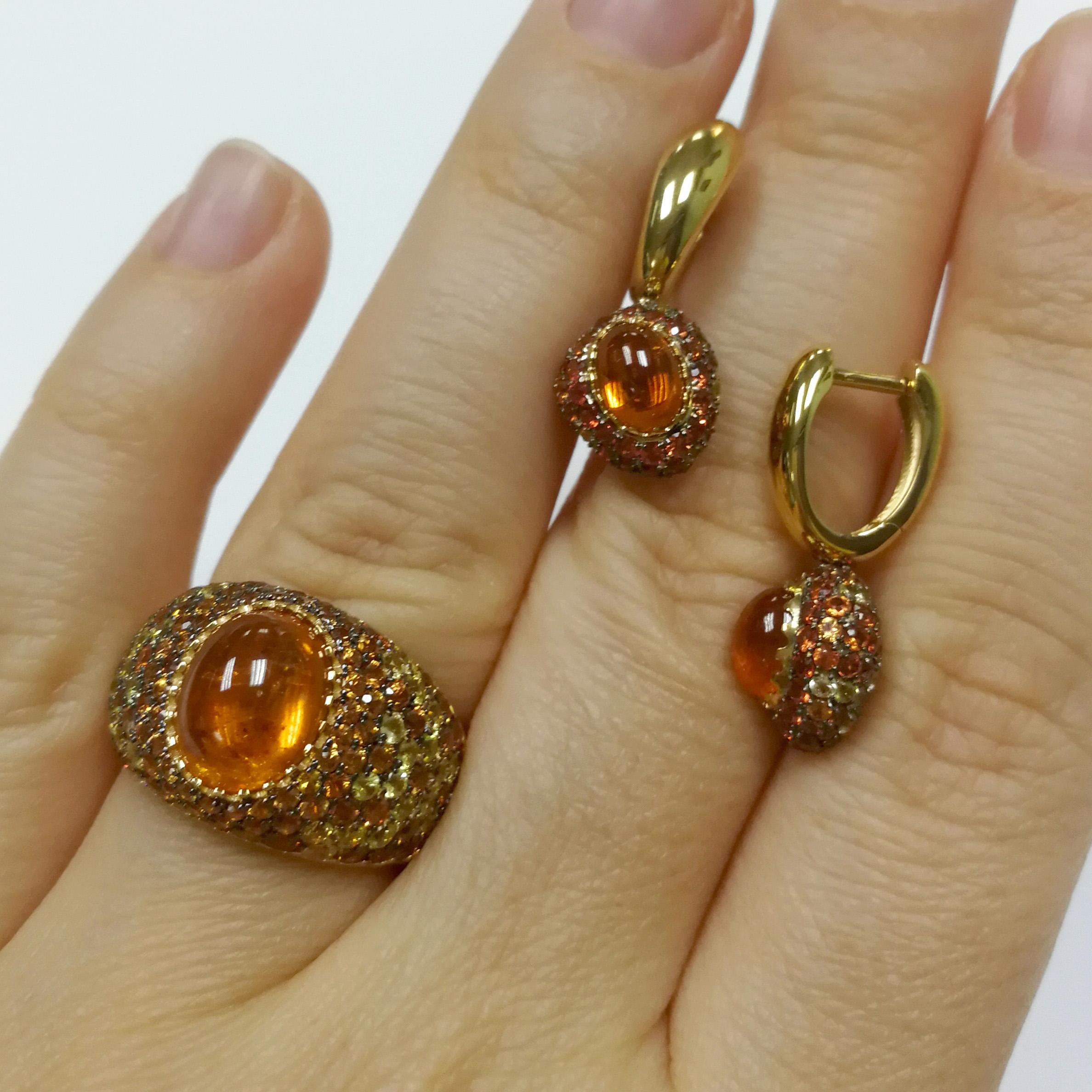 Oval Cut Spessartine Yellow Orange Sapphires Yellow 18 Karat Gold Riviera Suite For Sale