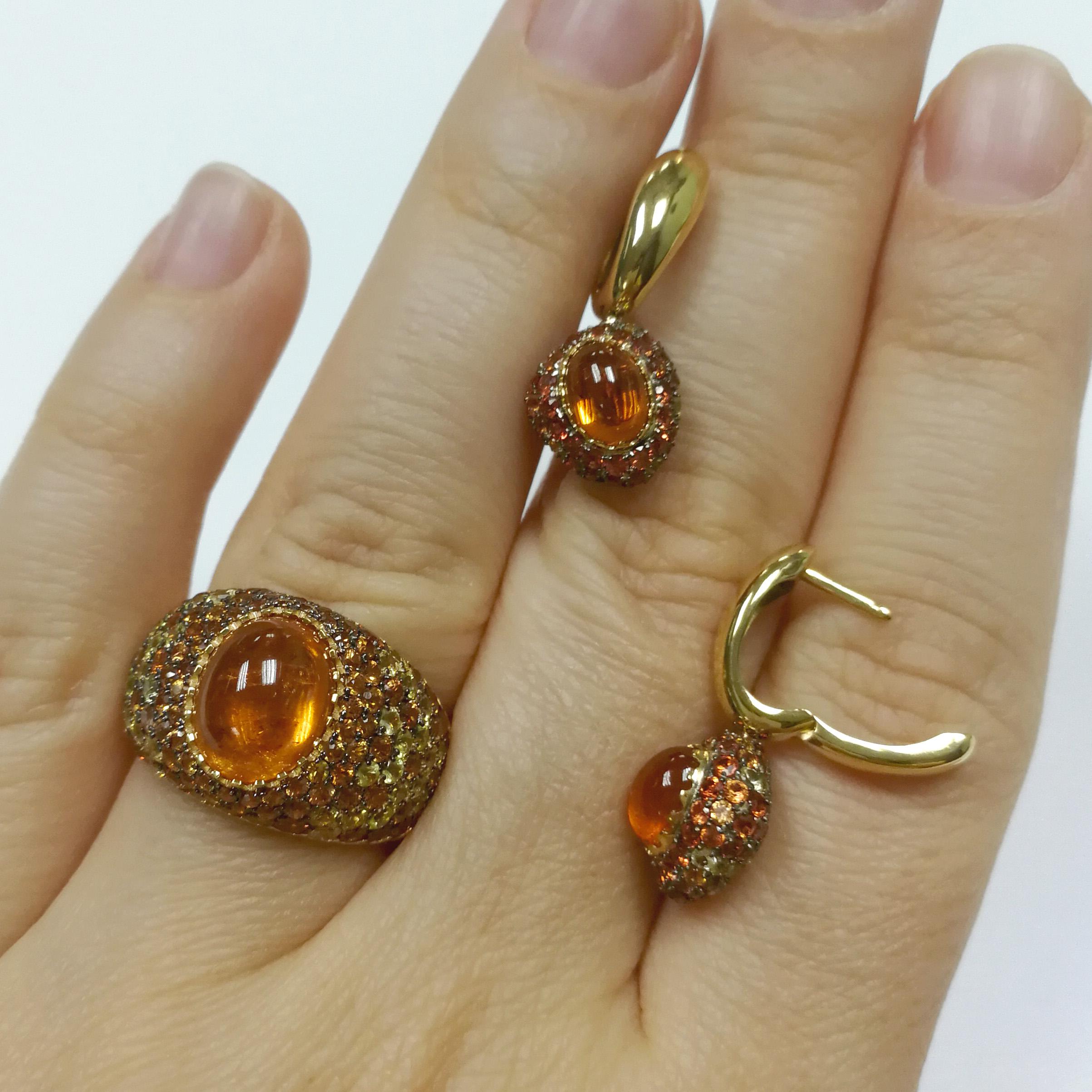 Oval Cut Spessartine Yellow Orange Sapphires Yellow 18 Karat Gold Riviera Suite