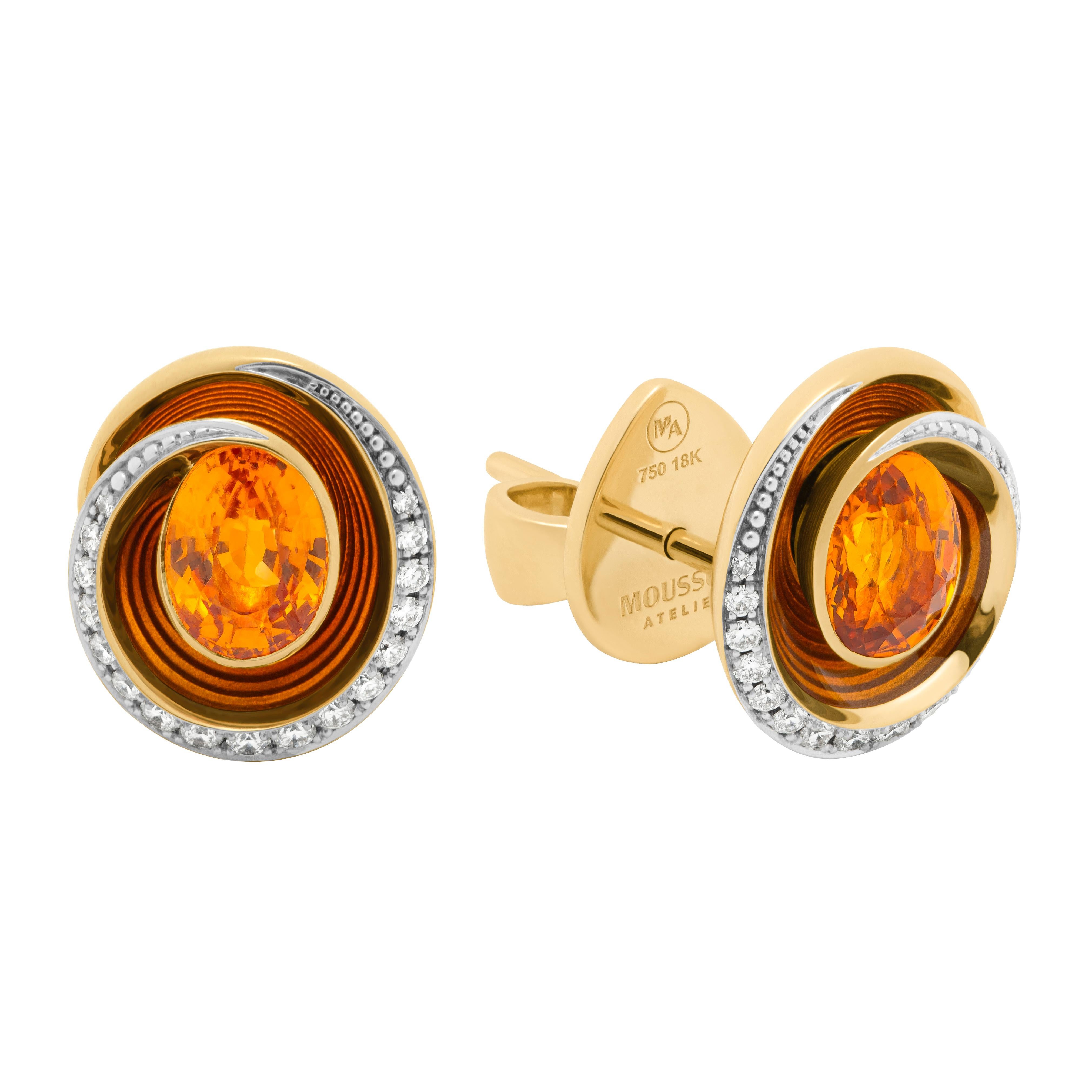 Spessartines Diamonds Enamel 18 Karat Yellow Gold Melted Colors Suite For Sale 1