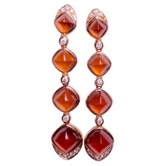 Spessartite Fanta Garnet Cabochon and Diamond Earring in 18k Rose Gold