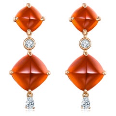 Eostre Spessartite Fanta Garnet Sugar Loaf and Diamond Rose Gold Earring