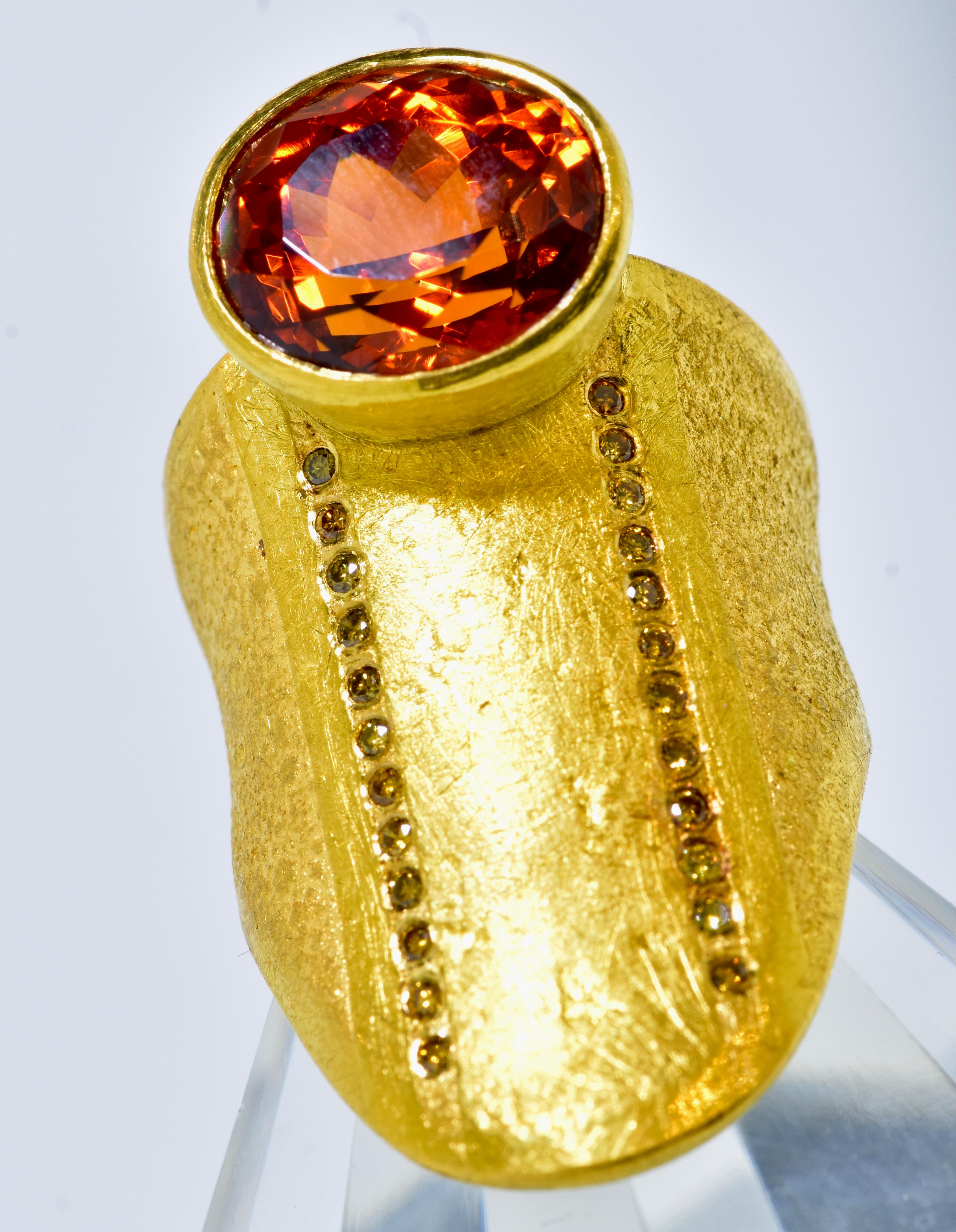 Spessartit-Granat, 10,19 Karat & farbiger Diamant 18K Ring, Atelier Zobel, 2002 im Angebot 8