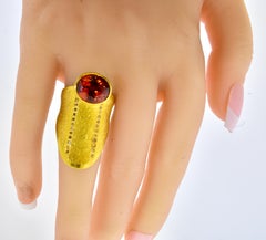 Michael Zobel Spessartite Garnet, 10.19 Cts. & Colored Diamond 18K Ring,  2002