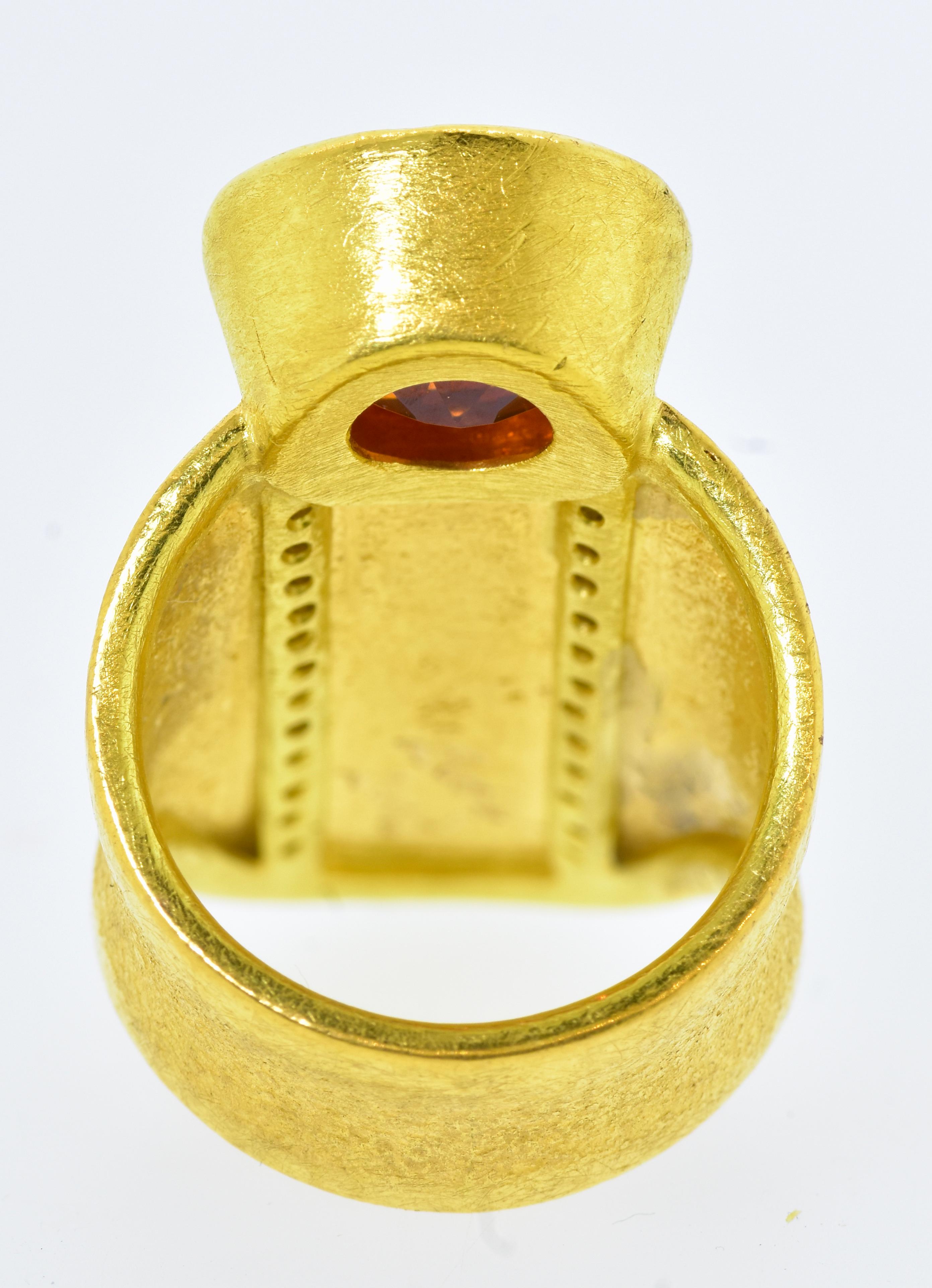 Spessartite Garnet, 10.19 Cts. & Colored Diamond 18K Ring, Atelier Zobel, 2002 For Sale 1