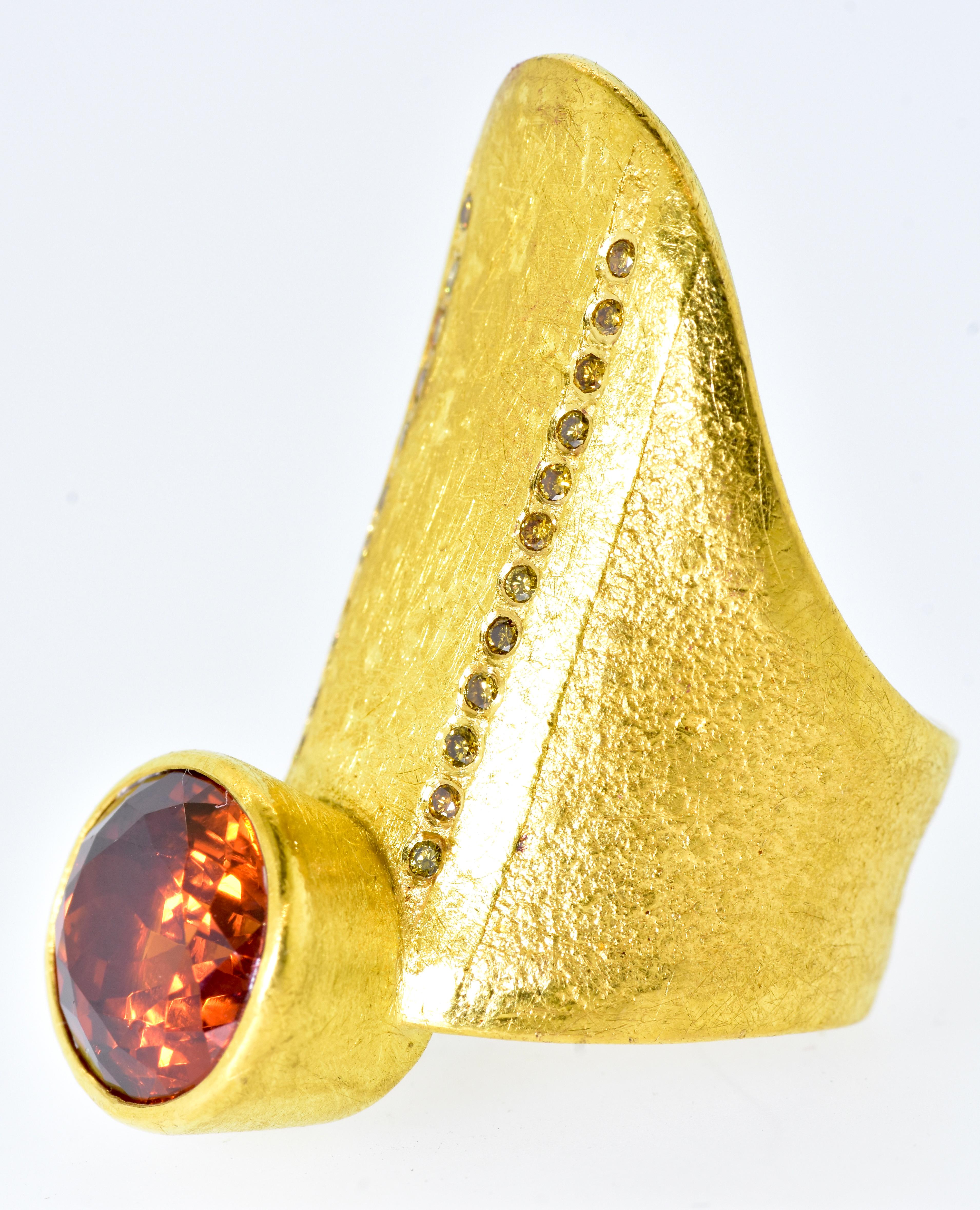 Spessartit-Granat, 10,19 Karat & farbiger Diamant 18K Ring, Atelier Zobel, 2002 im Angebot 2