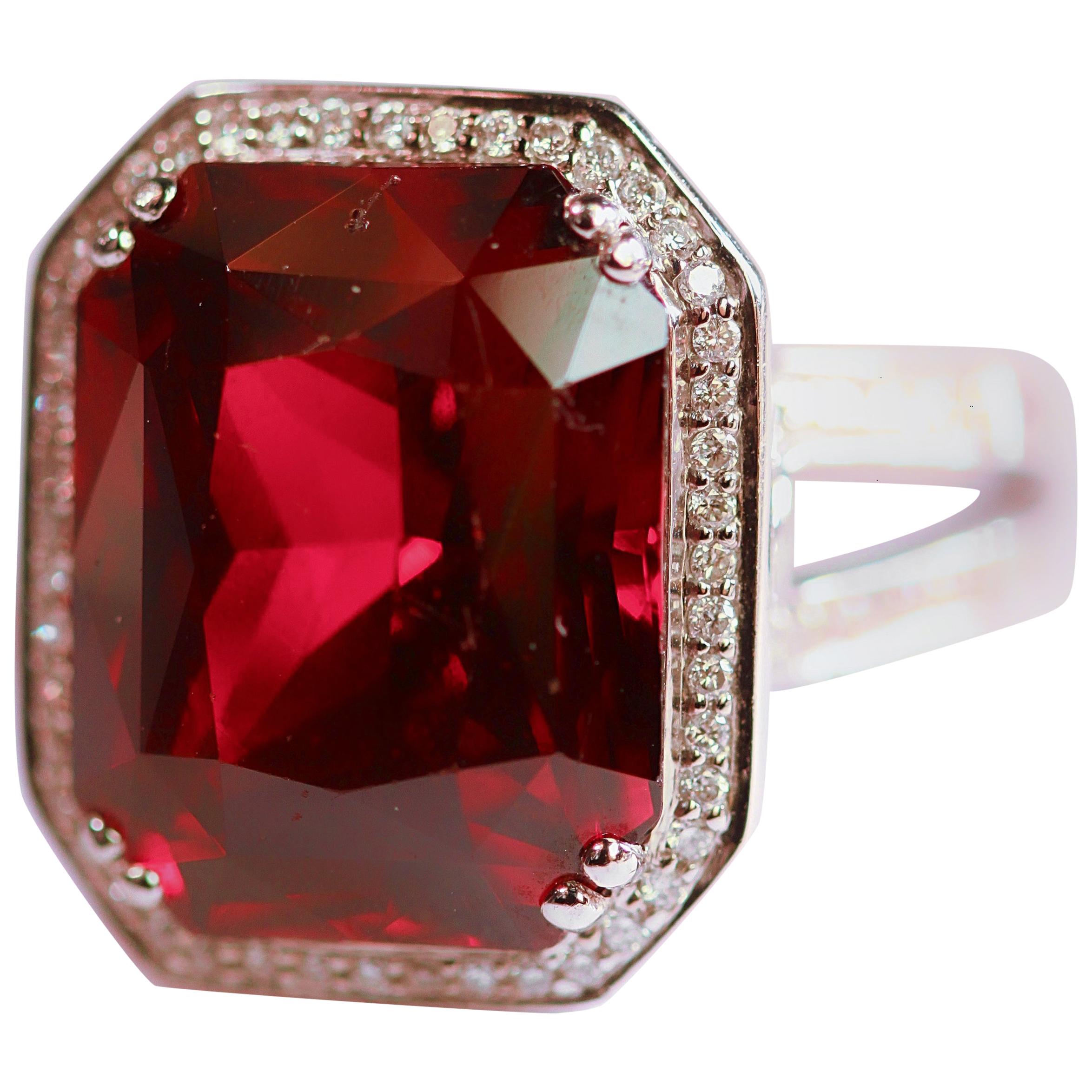 Spessartite Garnet 18 Karat White Gold and Diamond One of a Kind Ring For Sale