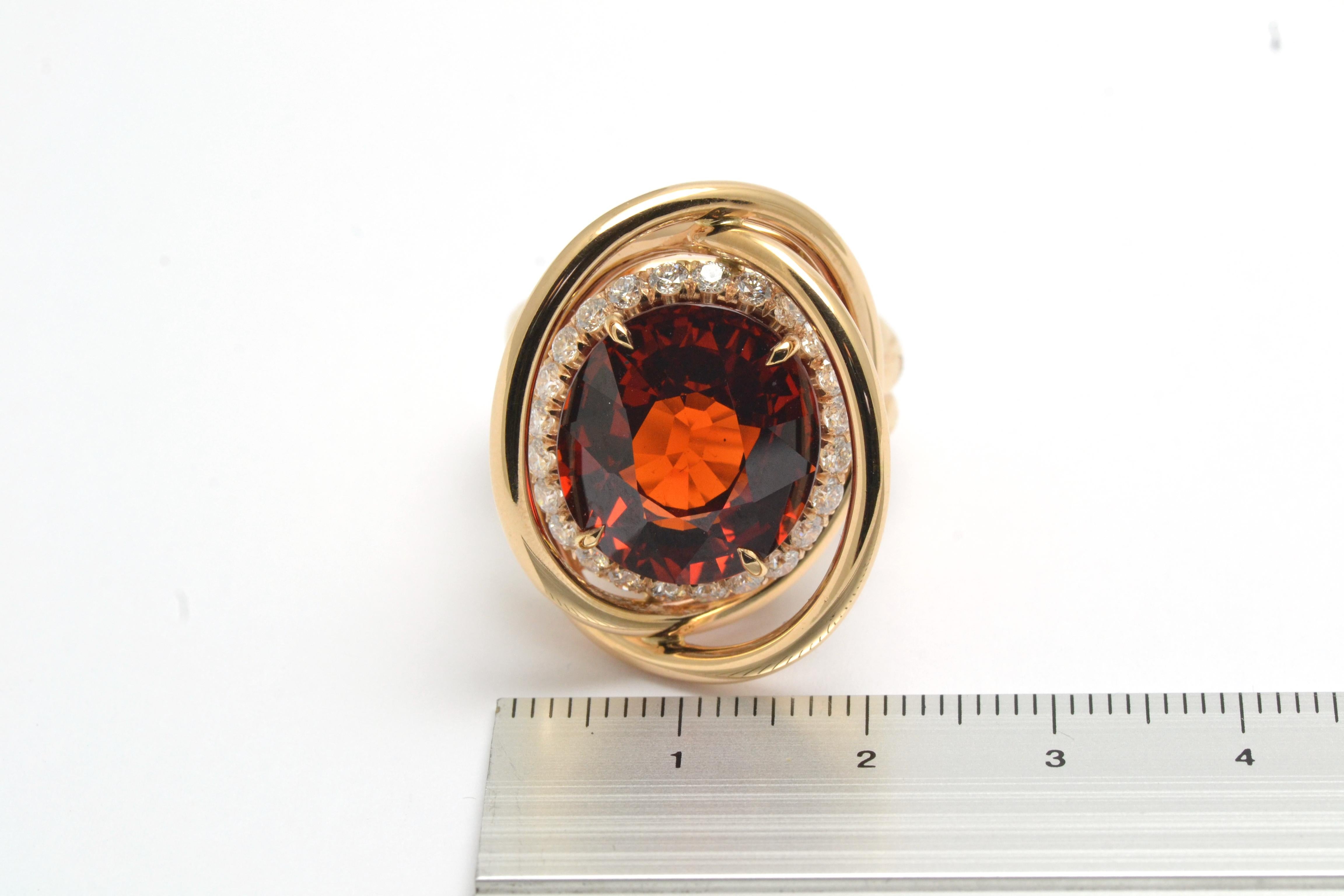 Spessartite Garnet 18 KT Rose Gold Made in Italy Satellite Ring In New Condition In Valenza , IT