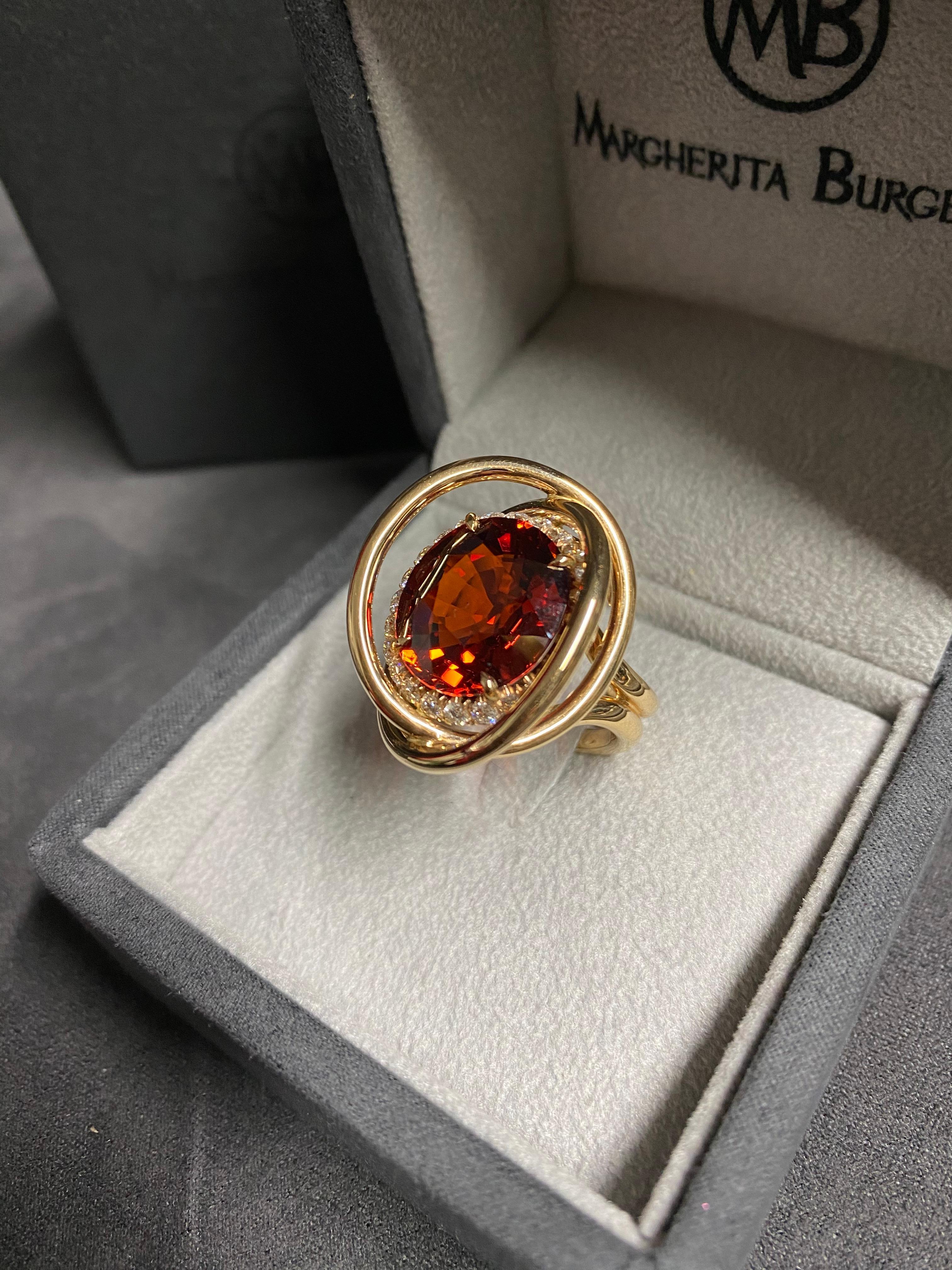 Spessartite Garnet 18 KT Rose Gold Made in Italy Satellite Ring 1