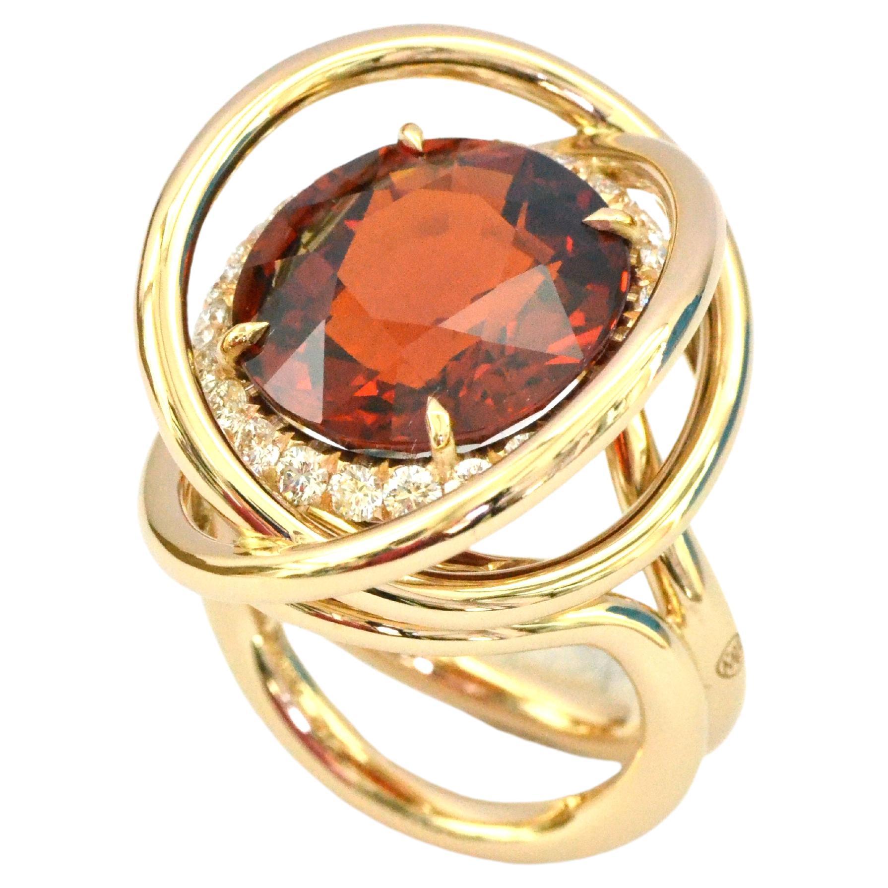 Spessartite Garnet 18 KT Rose Gold Made in Italy Satellite Ring