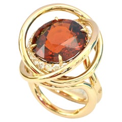 Spessartite Garnet 18 KT Rose Gold Made in Italy Satellite Ring