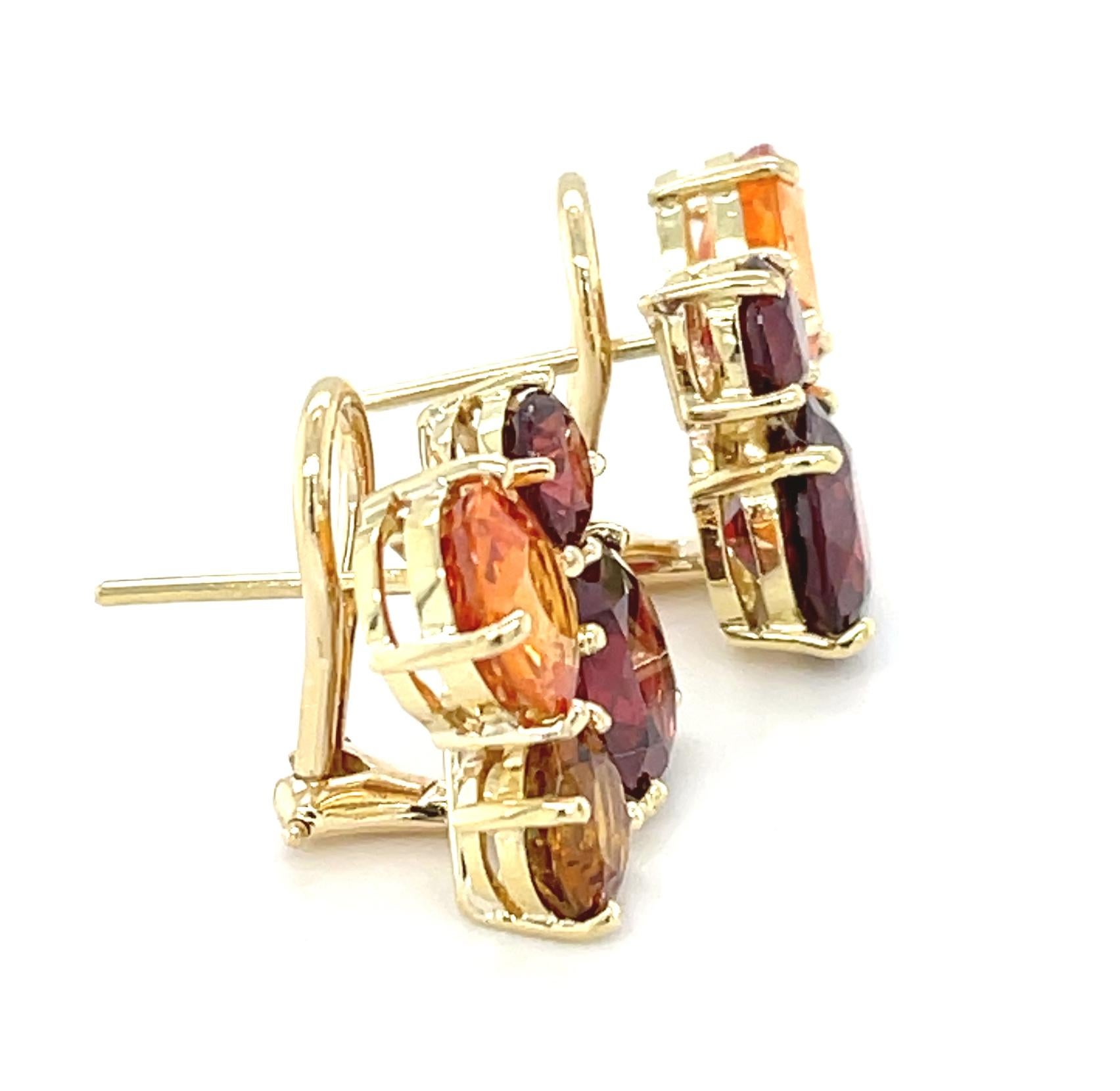 Spessartite Garnet, Almandite Garnet and Citrine Cluster Earrings in 18k Gold In New Condition For Sale In Los Angeles, CA