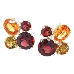Spessartite Garnet, Almandite Garnet and Citrine Cluster Earrings in 18k Gold