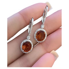 Spessartite Garnet and Diamond Drop Earrings in 18k White Gold