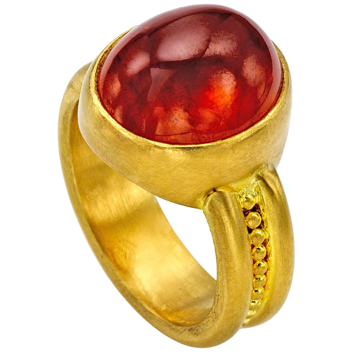 Mandarin Garnet Cabochon ring in 22 Karat gold