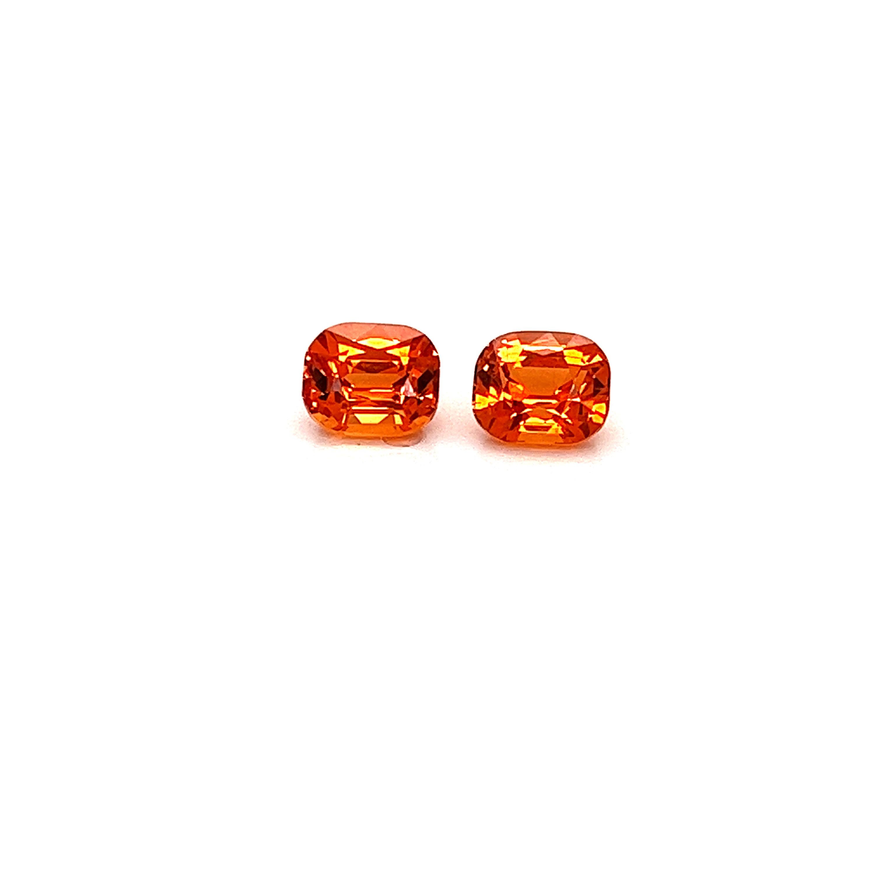 Cushion Cut Spessartite Garnet Cushion Pair, 3.73 Cts Earrings or Toi & Moi Ring For Sale