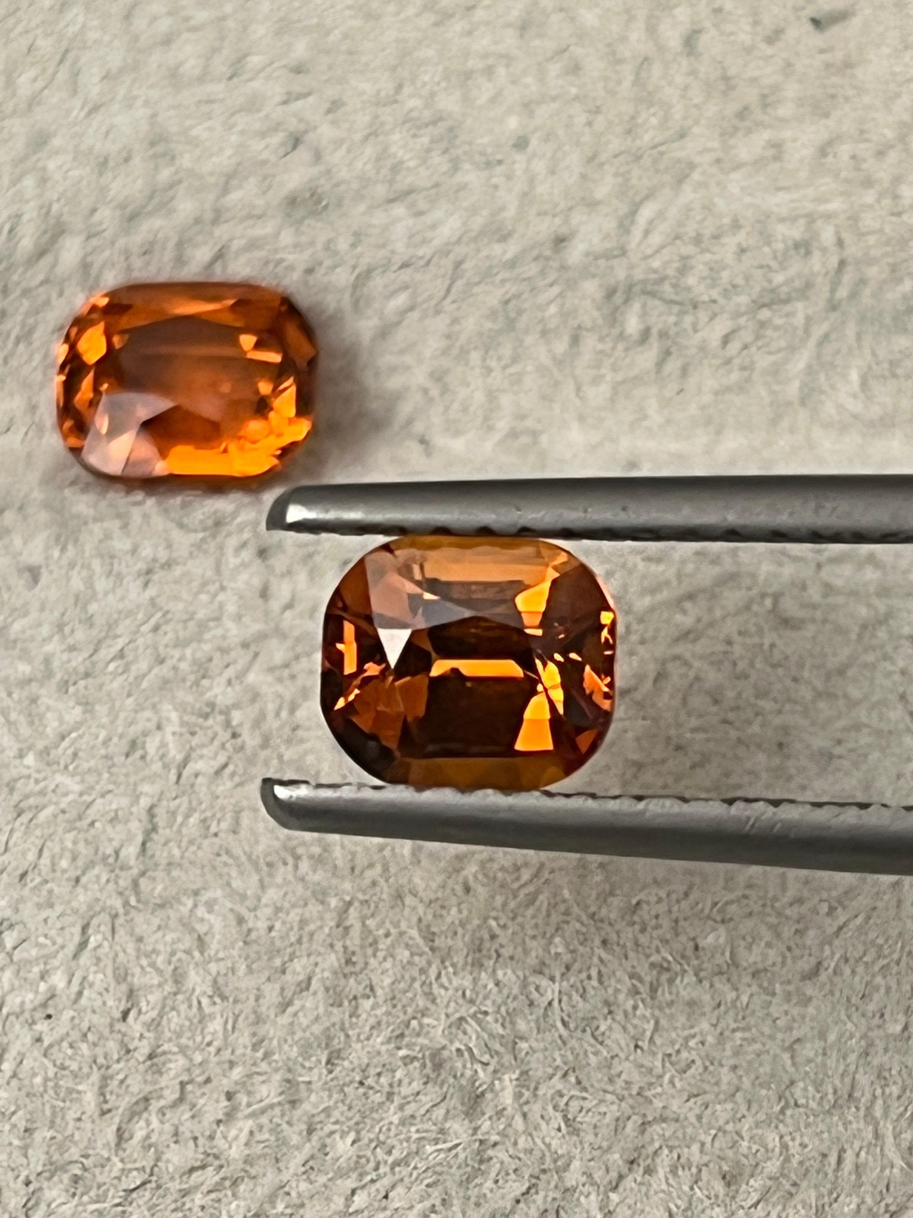 Spessartite Garnet Cushion Pair, 3.73 Cts Earrings or Toi & Moi Ring In New Condition For Sale In Geneva, CH