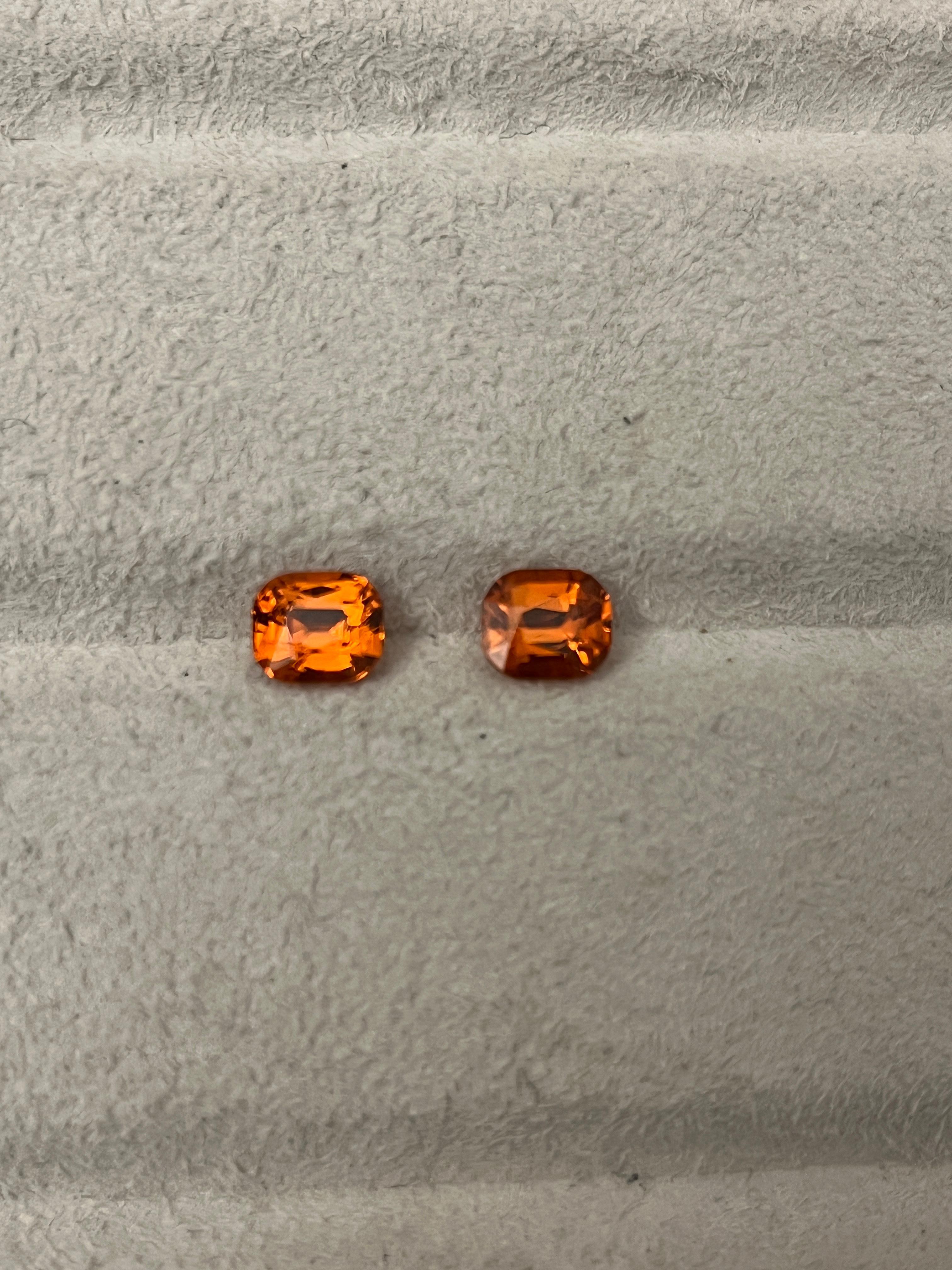 Spessartite Garnet Cushion Pair, 3.73 Cts Earrings or Toi & Moi Ring For Sale 1